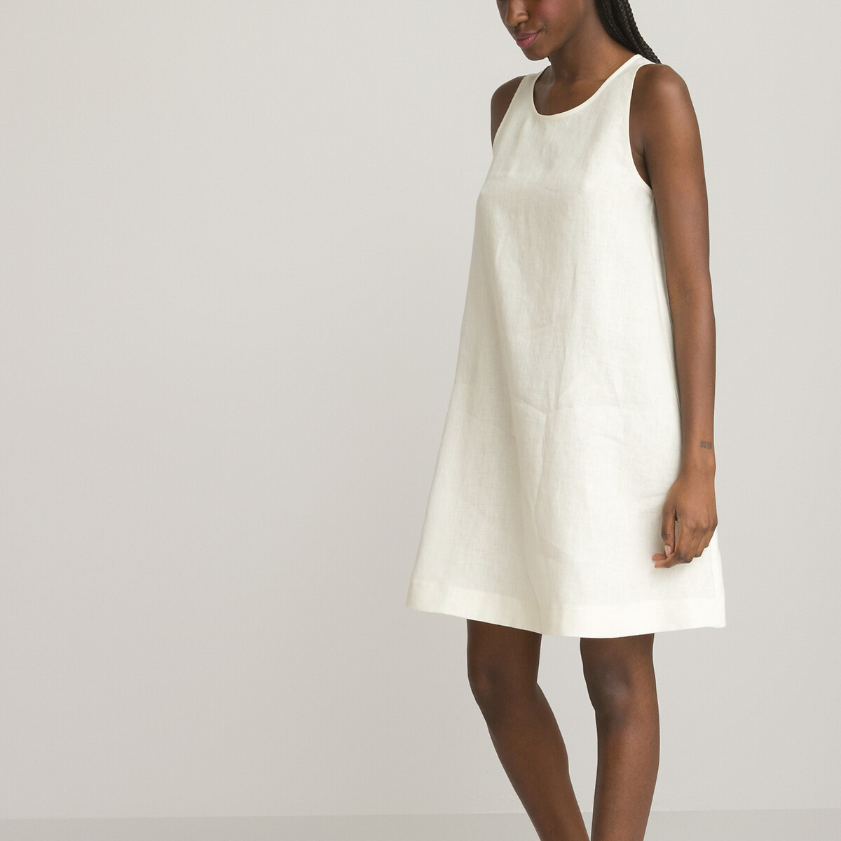 Платье Короткое без рукавов 100 лен 46 белый LaRedoute, размер 46 - фото 1