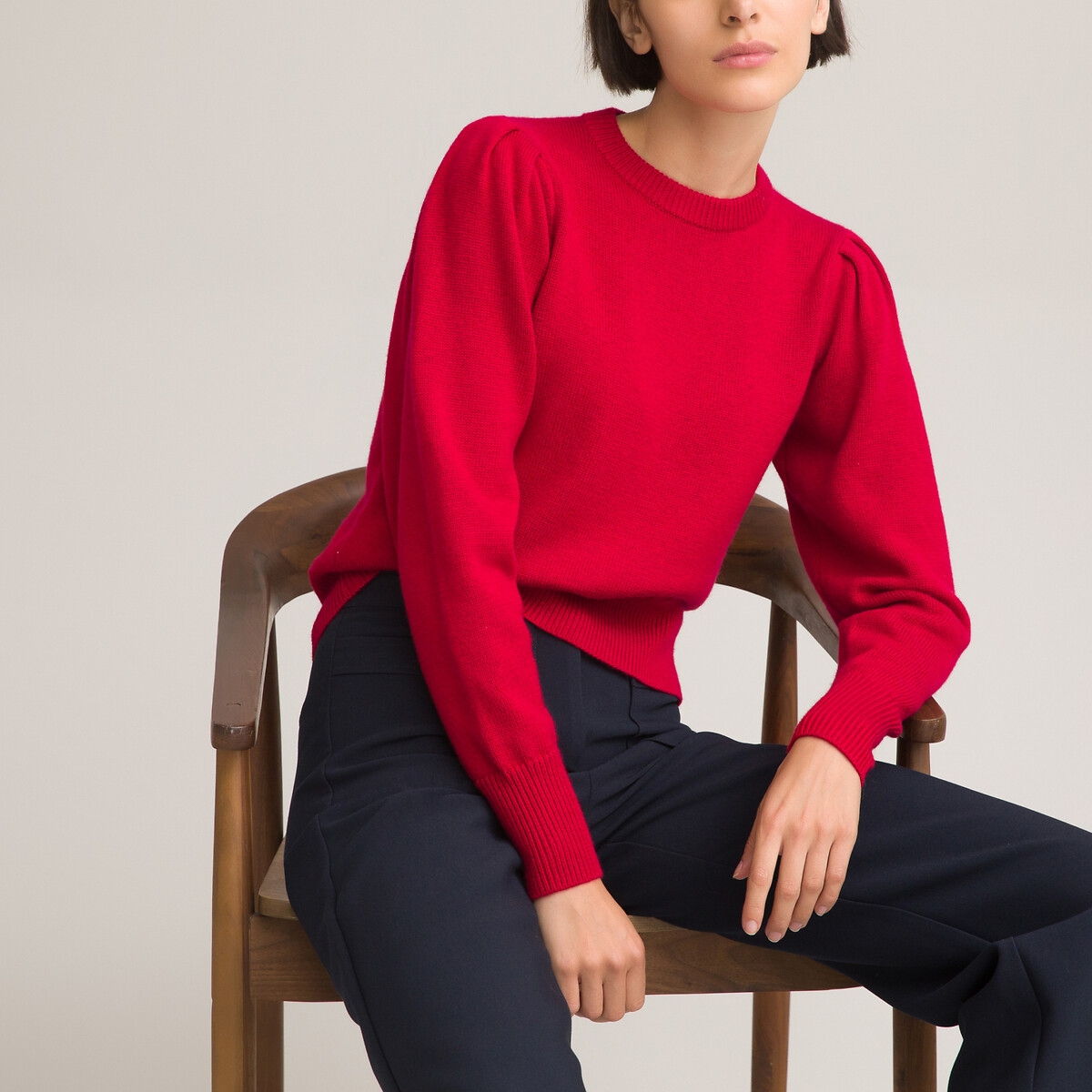Пуловер С круглым вырезом и длинными рукавами из смешанной шерсти M красный