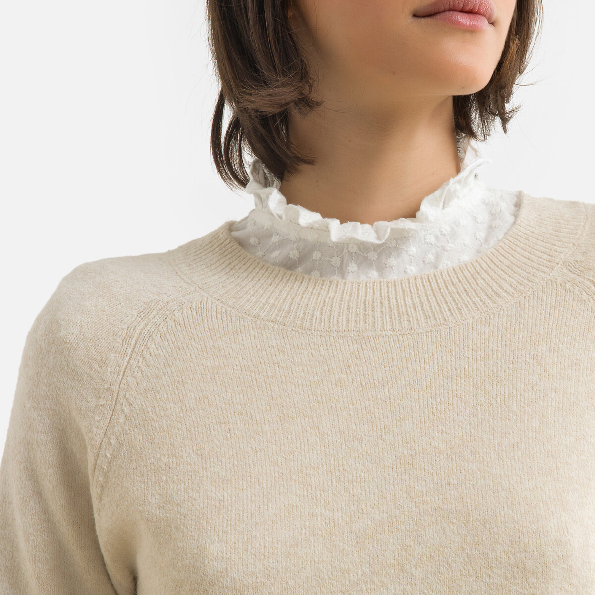 Пуловер LaRedoute С круглым вырезом из тонкого трикотажа M бежевый, размер M - фото 3
