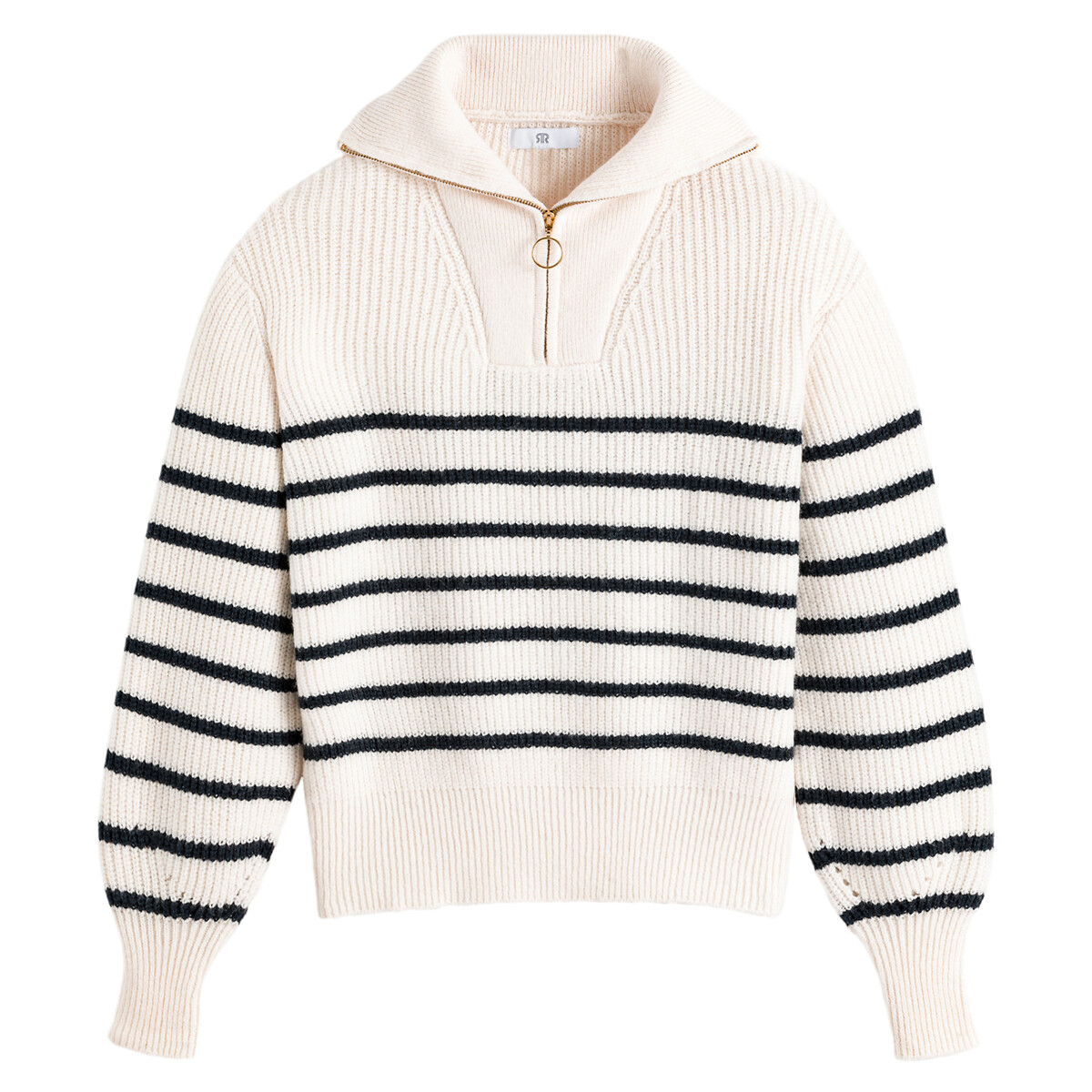 Пуловер LA REDOUTE COLLECTIONS С воротником-стойкой из плотного трикотажа в полоску S белый, размер S - фото 5