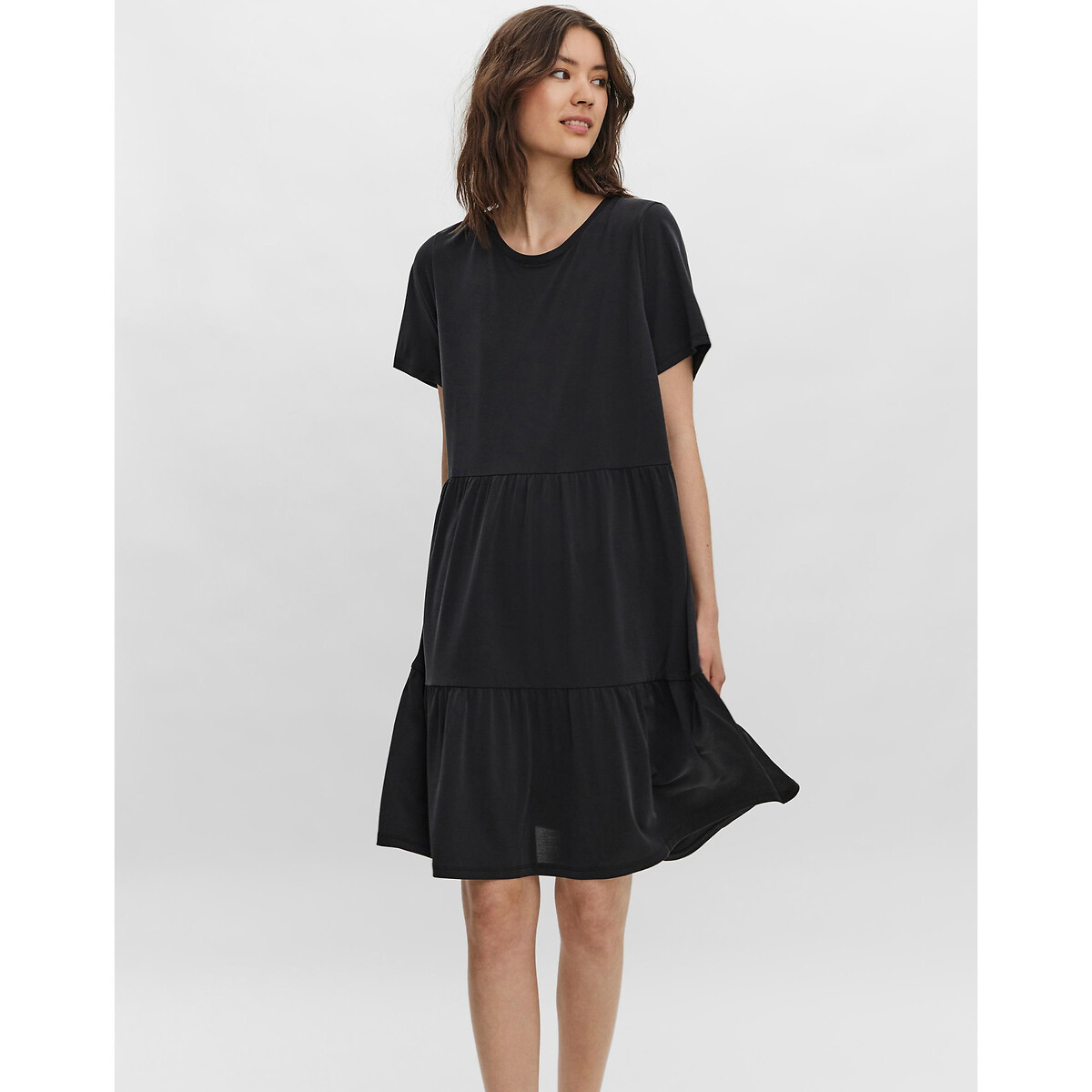 Платье Расклешенное с короткими рукавами XS черный