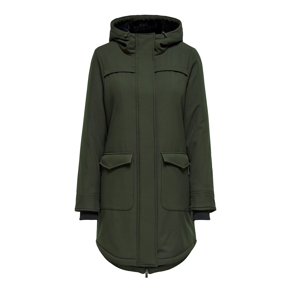 Пальто LaRedoute Длинное с капюшоном XXL зеленый, размер XXL