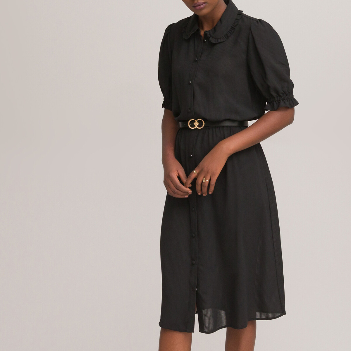 Платье-рубашка LaRedoute С отложным воротником 42 черный, размер 42 - фото 2