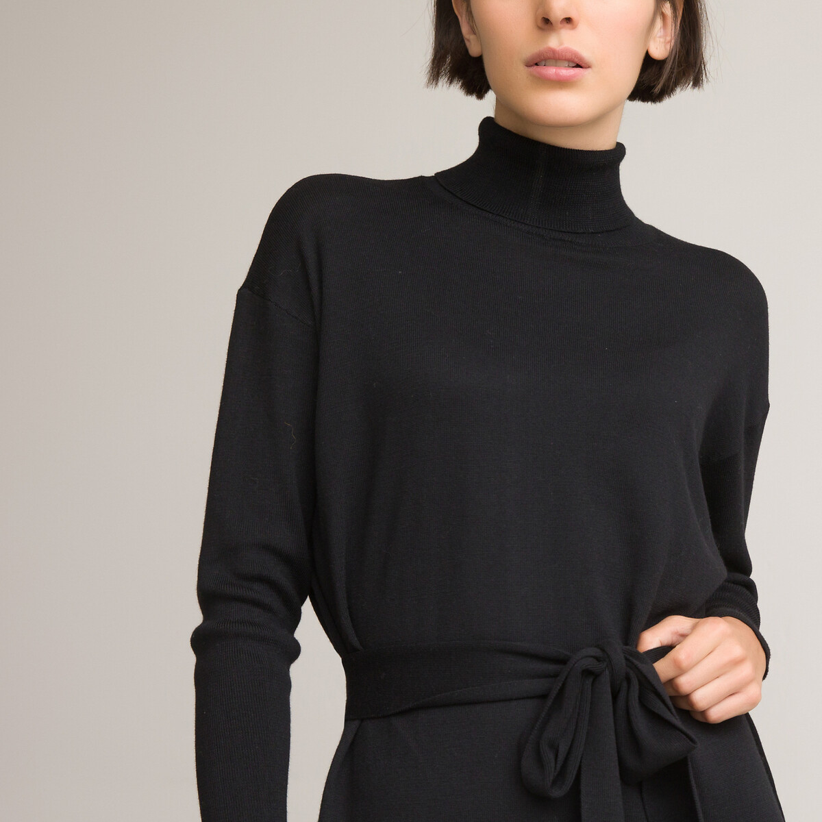 Платье-пуловер LaRedoute Длинный воротник и рукава M черный, размер M - фото 3