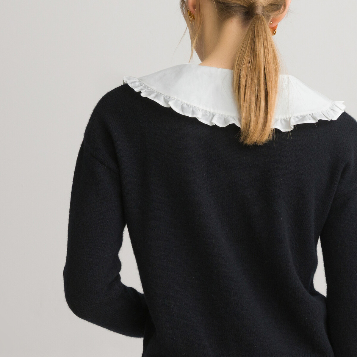 Пуловер LaRedoute 2 в 1 с отложным воротником длинными рукавами из шерсти L черный, размер L - фото 4