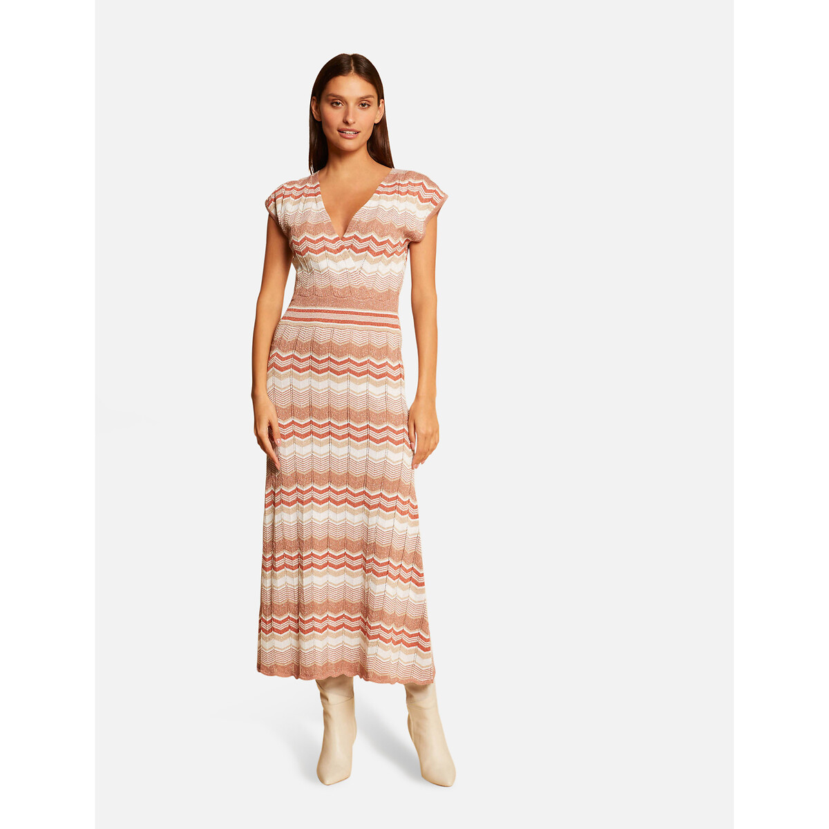 Платье-пуловер Длинное прямого покроя с шевронным принтом L розовый LaRedoute, размер L - фото 2