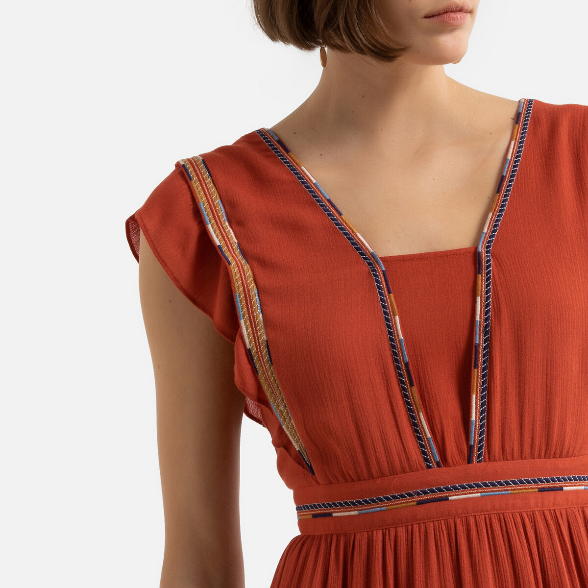 Платье LaRedoute Длинное V-образный вырез короткие рукава 0(XS) оранжевый, размер 0(XS) Длинное V-образный вырез короткие рукава 0(XS) оранжевый - фото 2