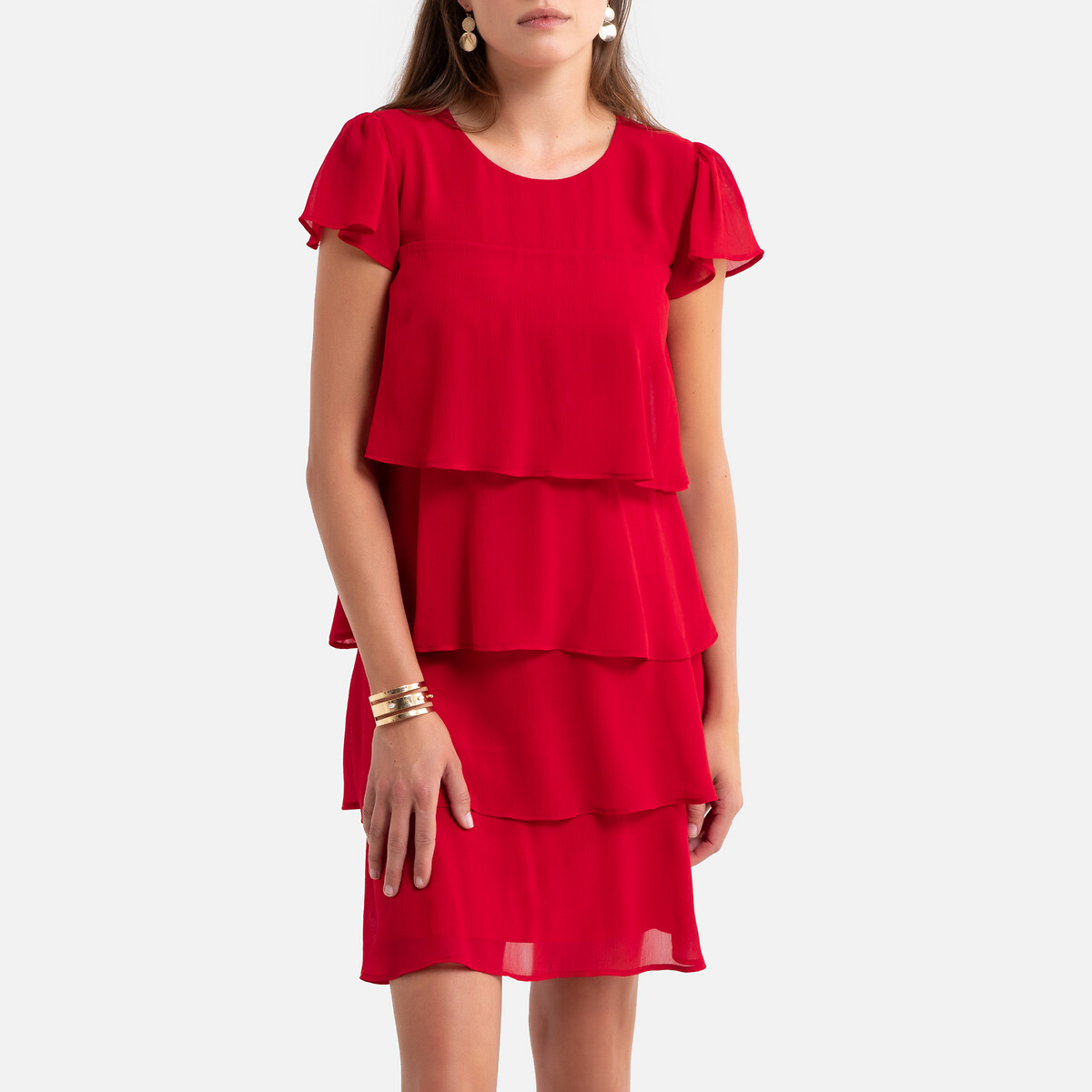Платье La Redoute С воланом из жатого крепа 38 (FR) - 44 (RUS) красный, размер 38 (FR) - 44 (RUS) С воланом из жатого крепа 38 (FR) - 44 (RUS) красный - фото 1