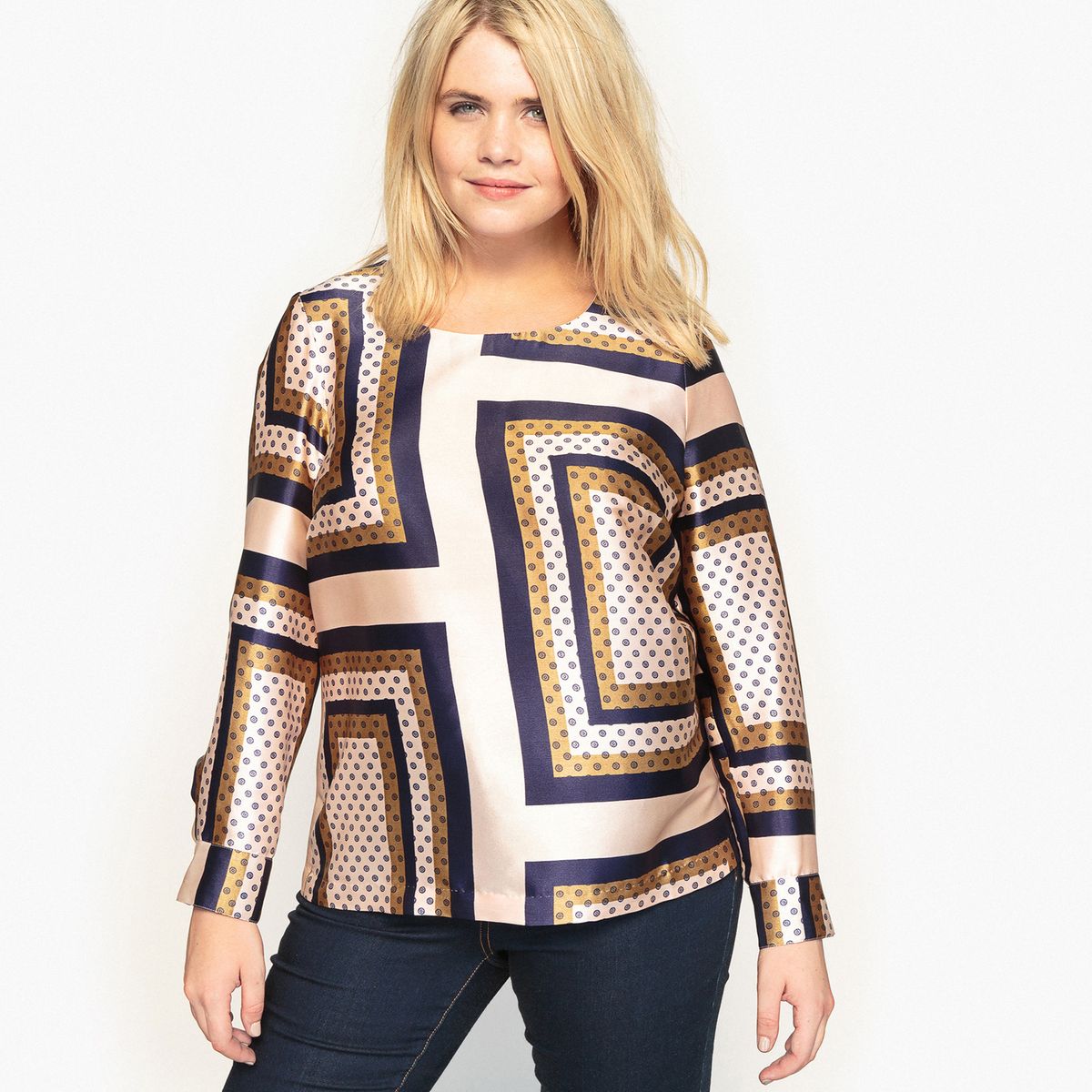 Blouse col rond imprimé, manches longues