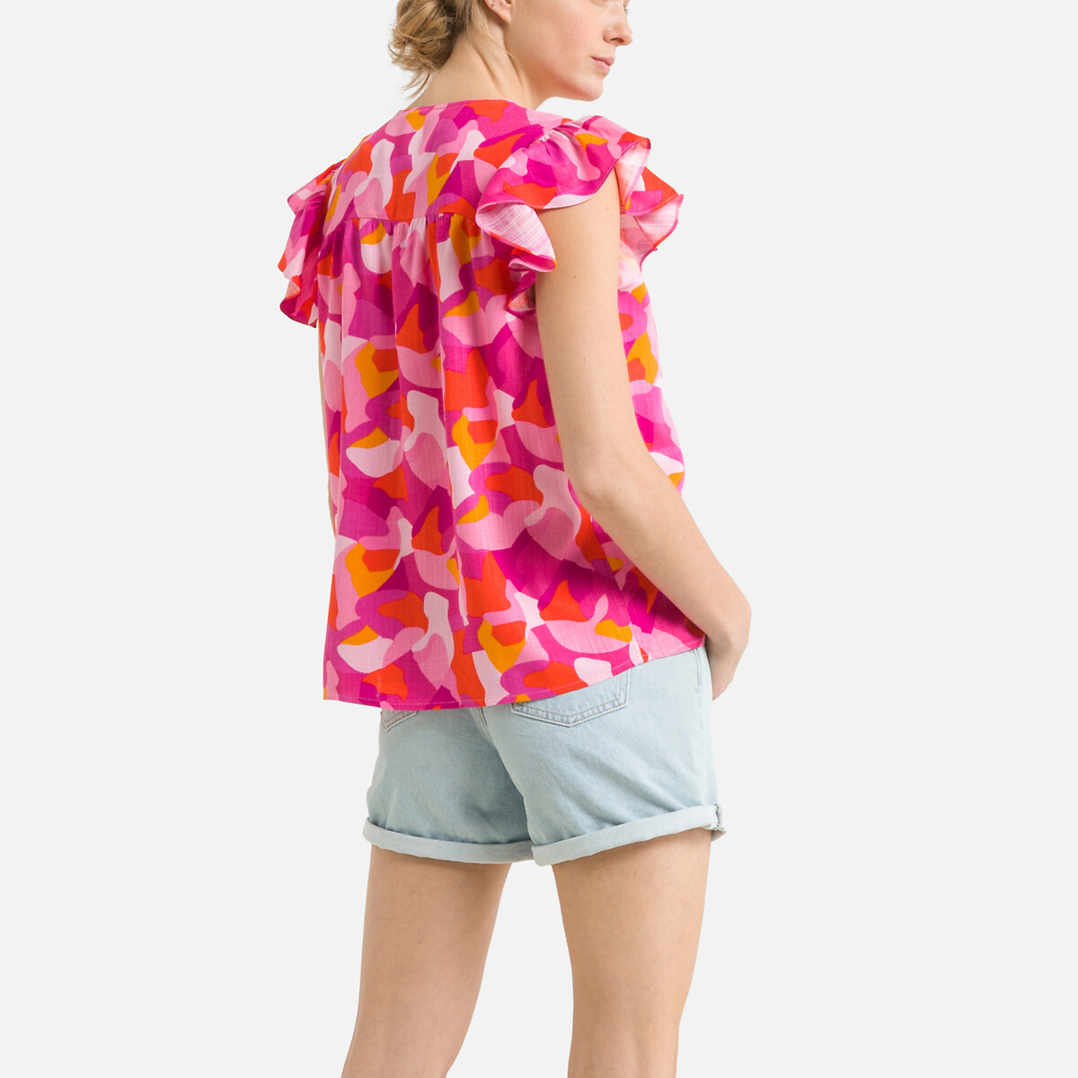 Блузка VERO MODA С принтом и воланами L розовый, размер L - фото 4