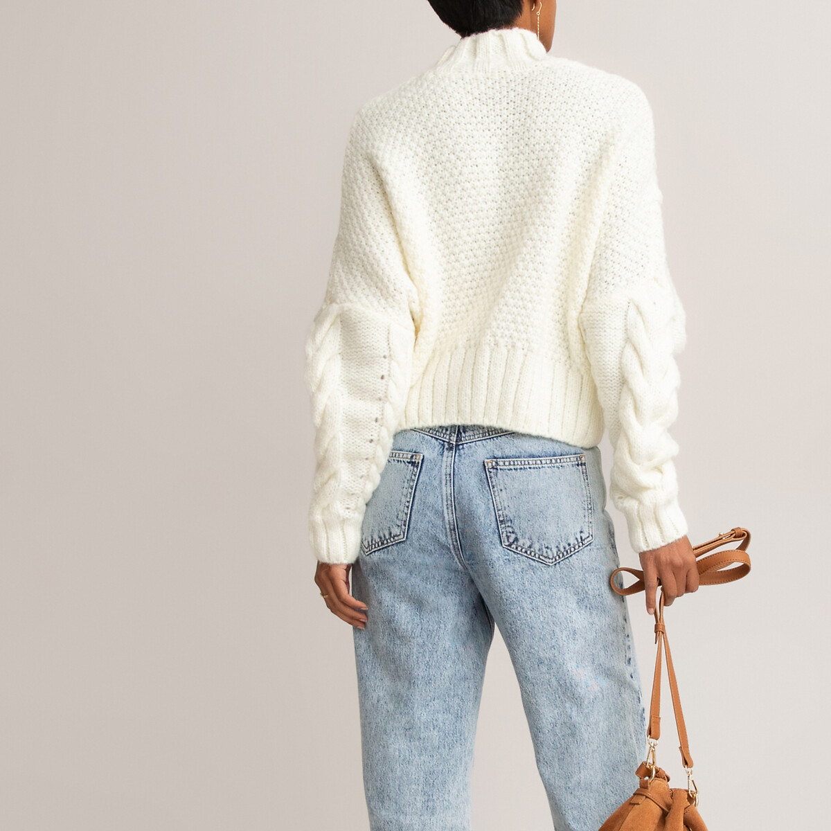 Пуловер LaRedoute С воротником-стойкой с плетеным узором M белый, размер M - фото 4