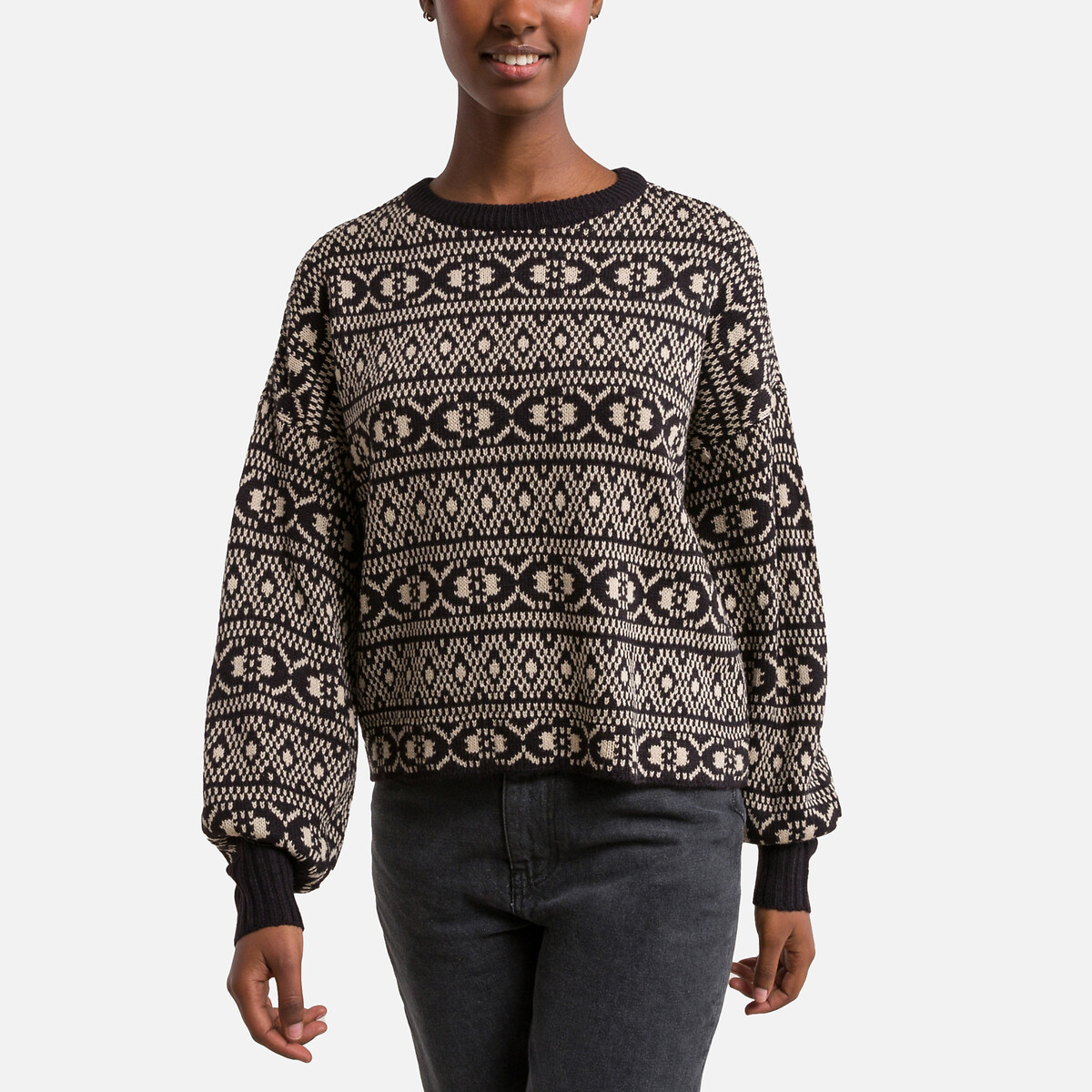 Пуловер Укороченный с жаккардовым узором M черный LaRedoute, размер M - фото 5