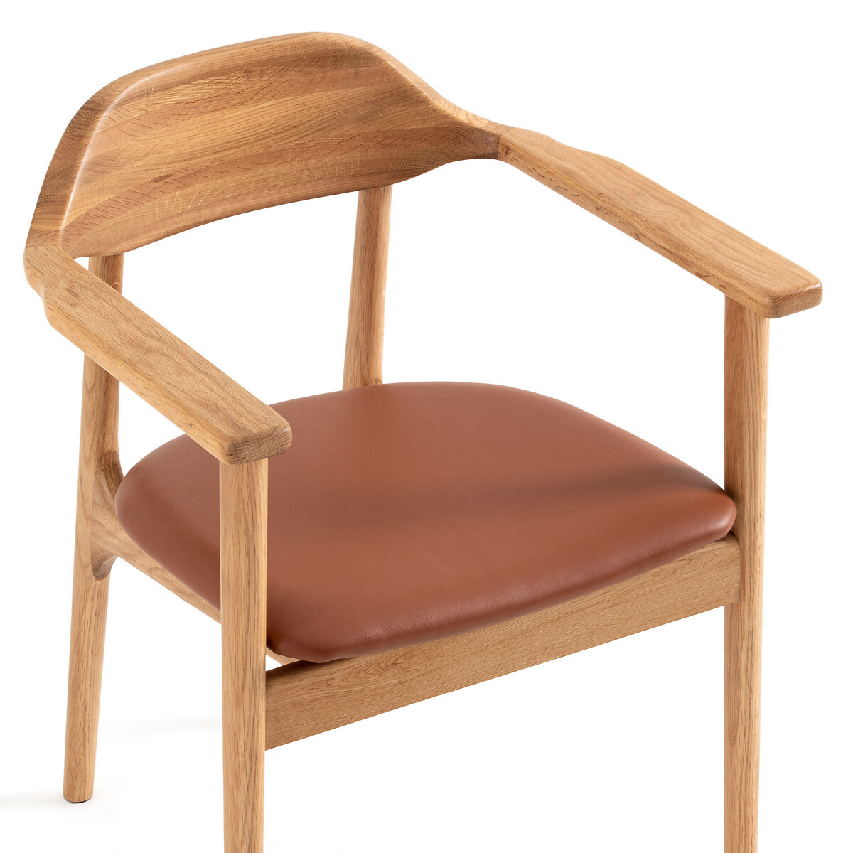 Кресло LaRedoute Столовое из дуба и кожи Ari единый размер каштановый - фото 5