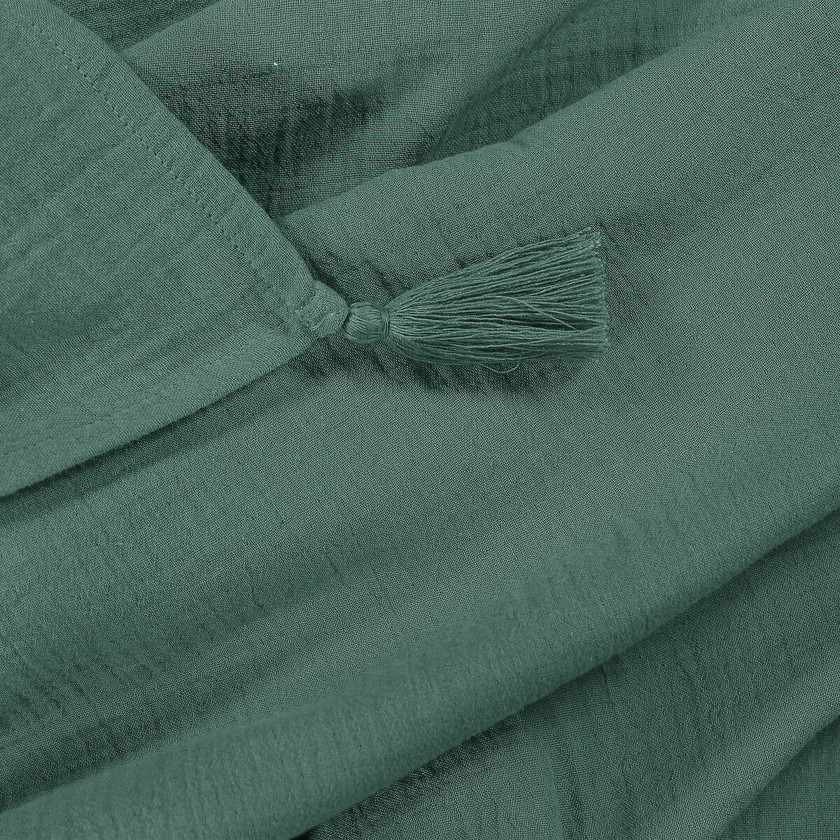 Плед LA REDOUTE INTERIEURS Из хлопчатобумажной газовой ткани Kumla единый размер зеленый - фото 3