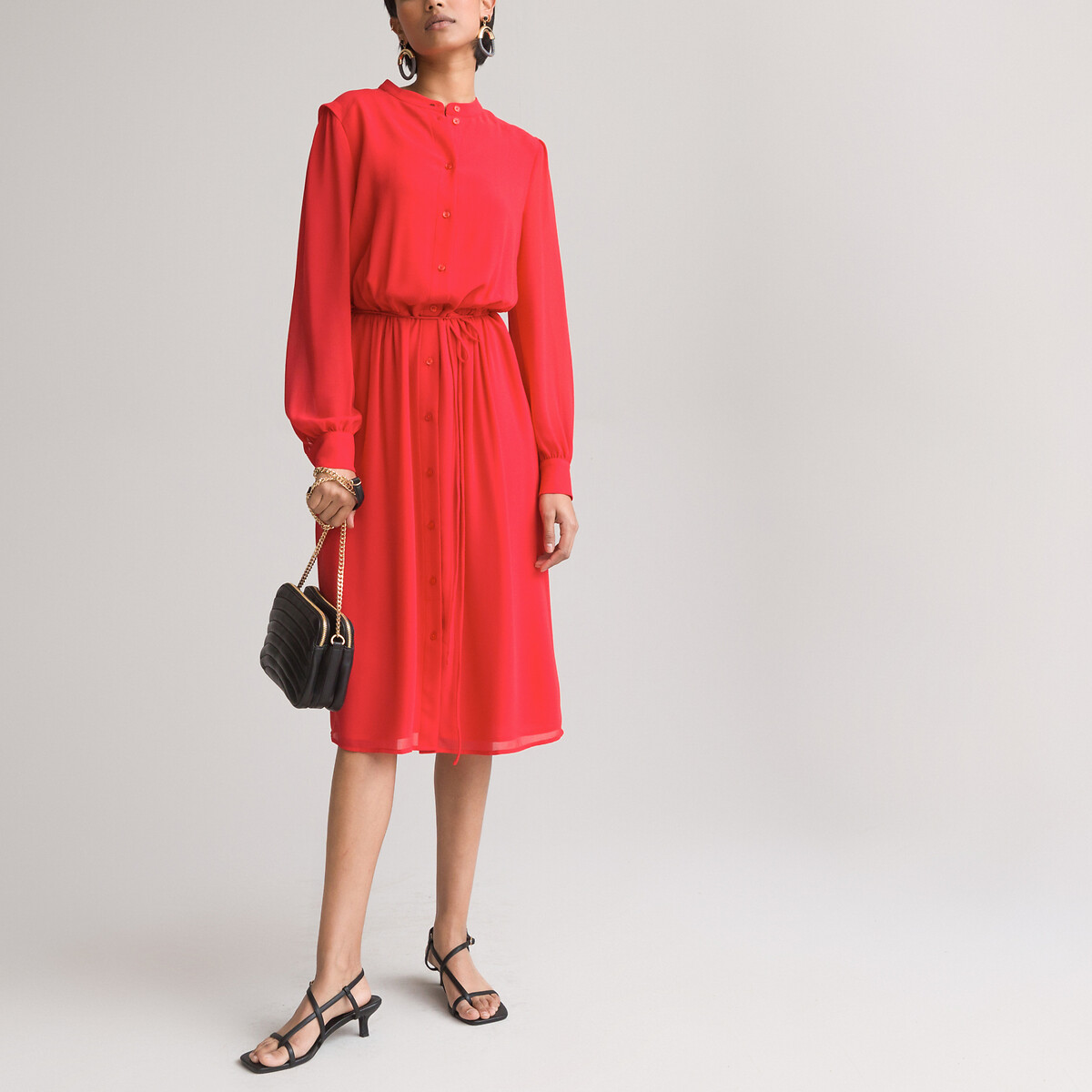 Платье-рубашка LA REDOUTE COLLECTIONS С круглым вырезом и длинными рукавами 58 красный, размер 58 - фото 2
