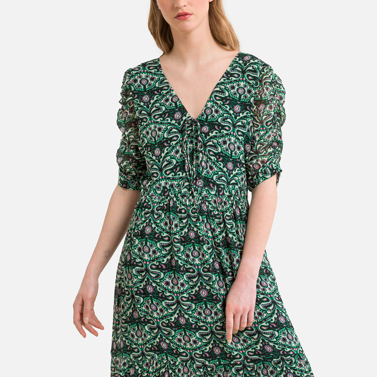 Платье С принтом и воланом FINE 1(S) зеленый