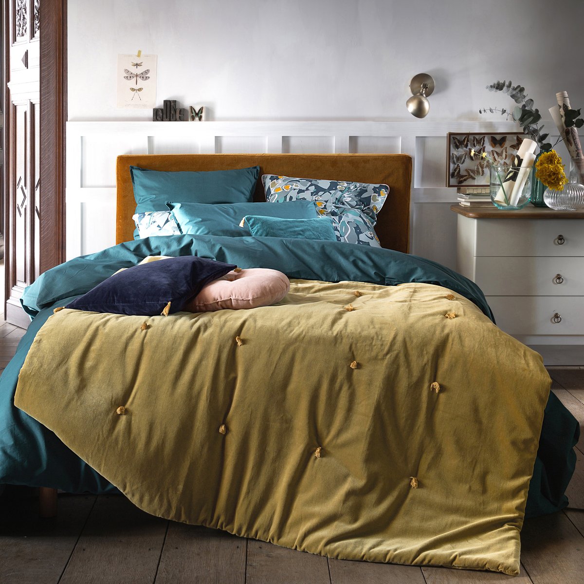 Чехол LA REDOUTE INTERIEURS Для изголовья кровати из велюра Velvet 140 x 85 см зеленый, размер 140 x 85 см - фото 3
