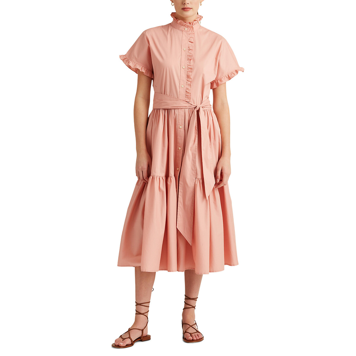 Платье-миди LAUREN RALPH LAUREN С воланами короткие рукава M розовый, размер M - фото 1