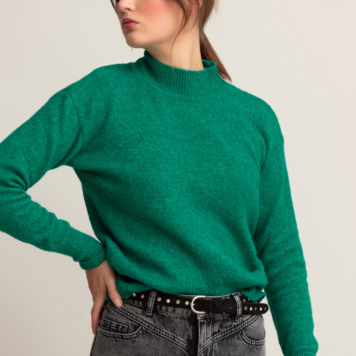 Пуловер La Redoute С воротником-стойкой пушистый трикотаж XL зеленый, размер XL - фото 1