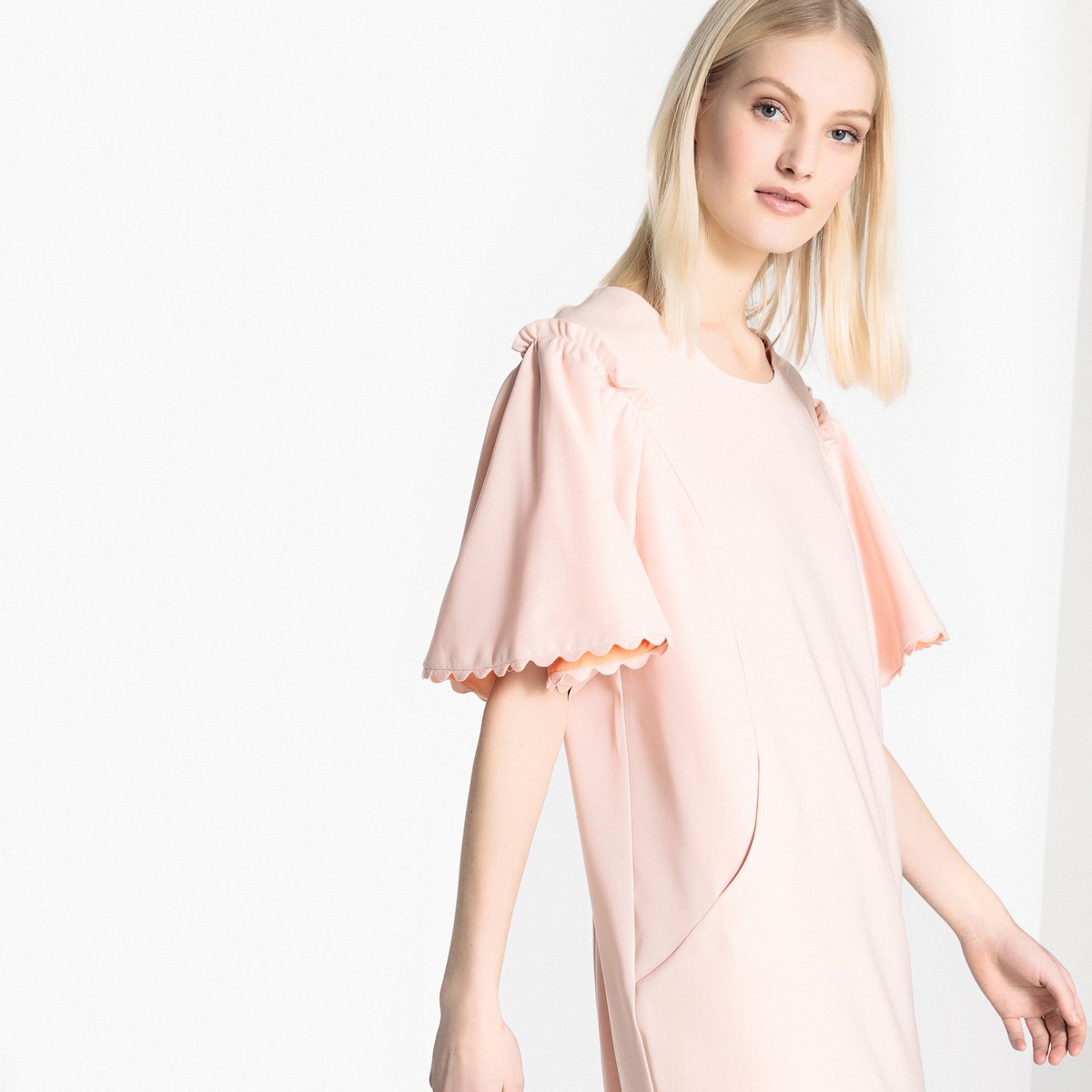 Платье LA REDOUTE COLLECTIONS Платье Короткое прямое однотонное с короткими рукавами 40 розовый, размер 40 - фото 3