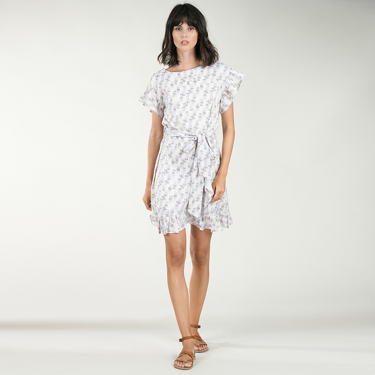 Платье LaRedoute Короткое с запахом и принтом с ремешком XL белый, размер XL - фото 2