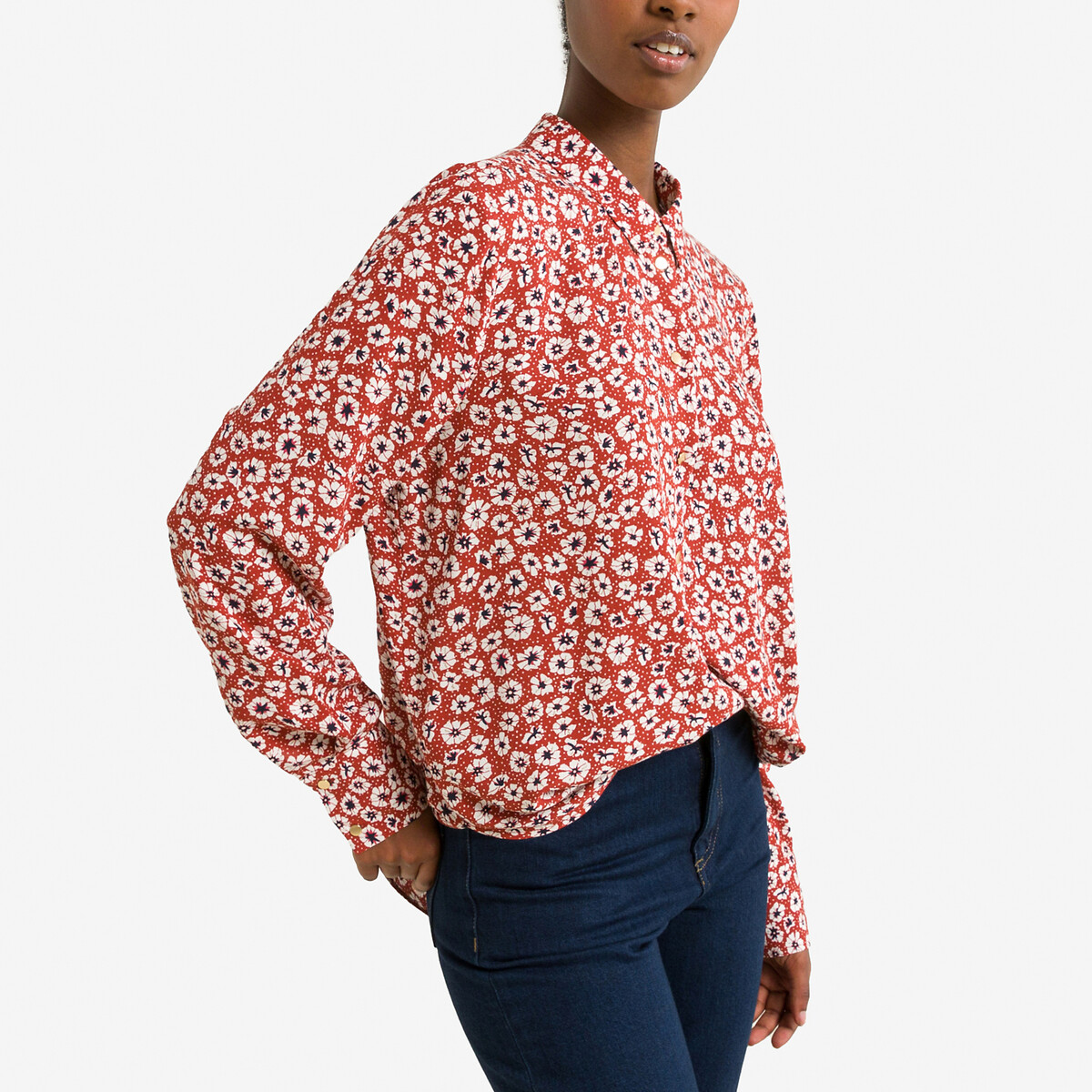 Блузка с цветочным принтом XS красный блузка из вискозы с цветочным принтом zarina 9225120320 красный 42