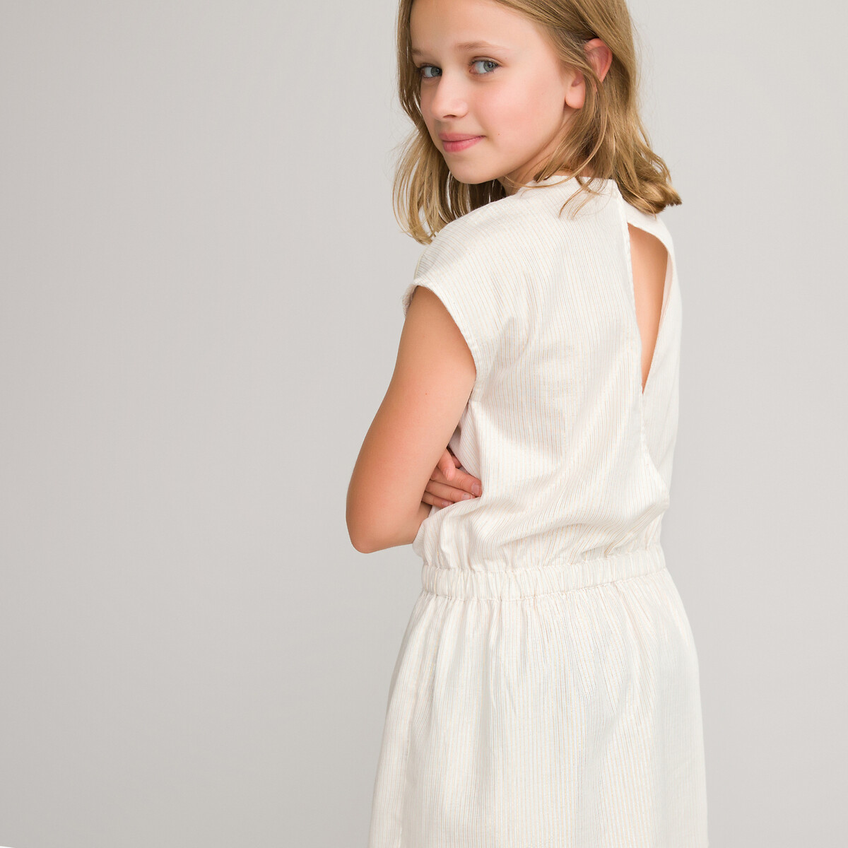 Платье LaRedoute В полоску с короткими рукавами 3-12 лет 6 лет - 114 см бежевый, размер 6 лет - 114 см - фото 2