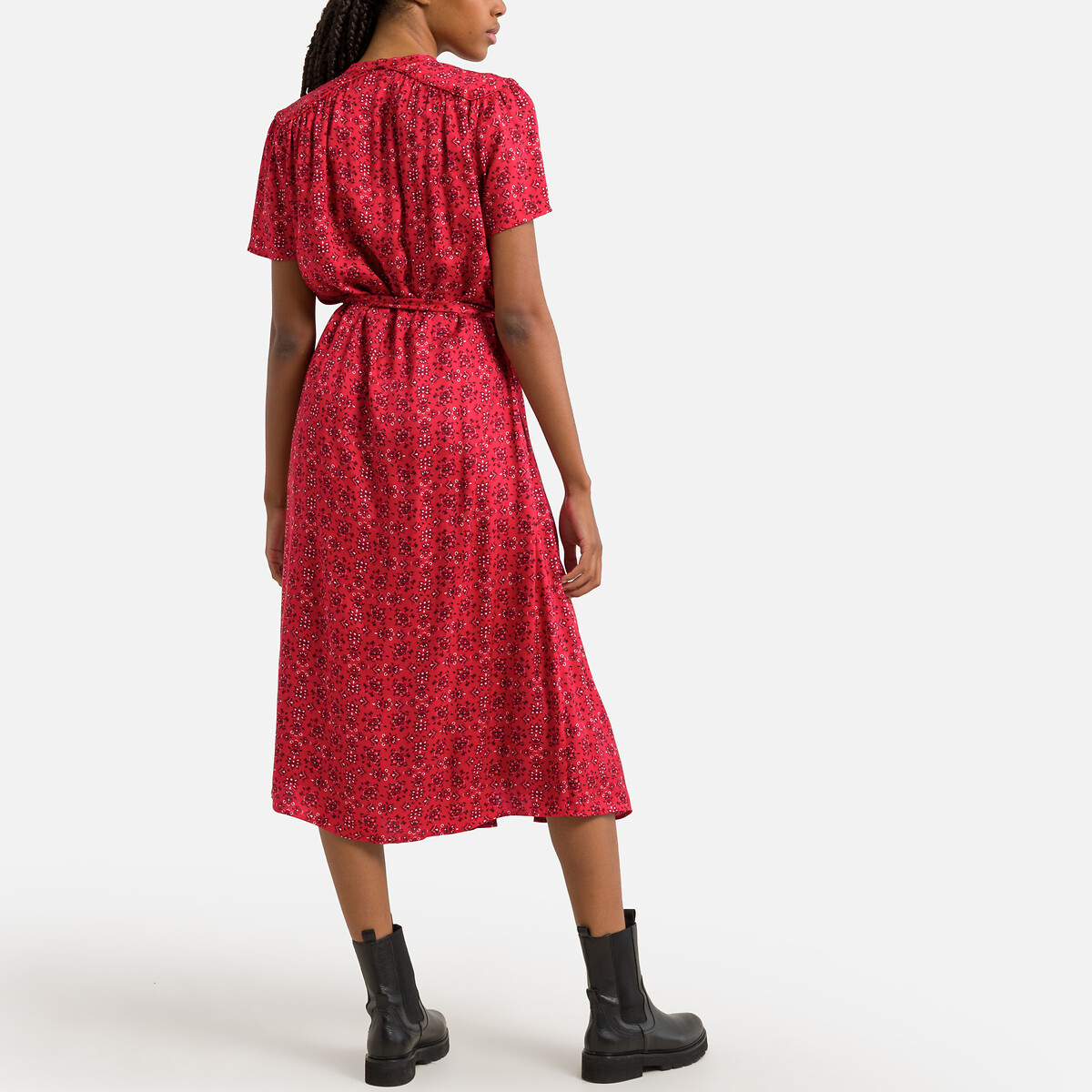 Платье-миди С принтом и короткими рукавами 48 красный LaRedoute, размер 48 - фото 4