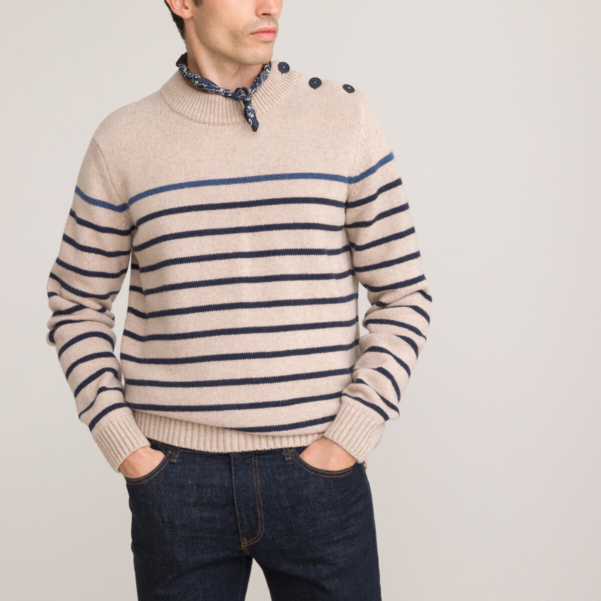 Пуловер В стиле тельняшки с круглым вырезом из тонкого трикотажа S бежевый LaRedoute, размер S