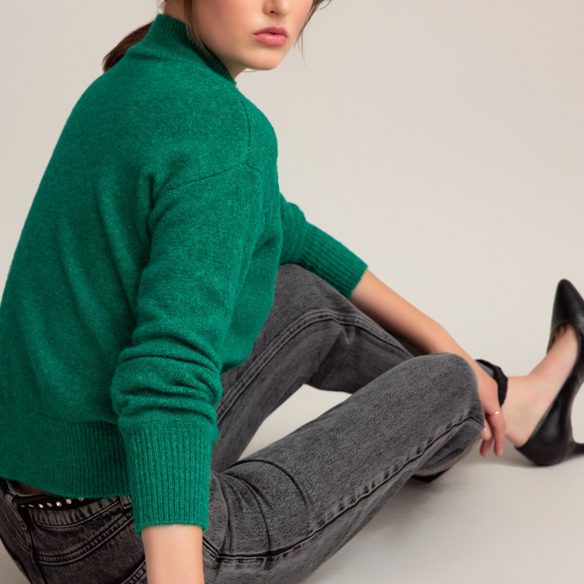 Пуловер La Redoute С воротником-стойкой пушистый трикотаж XL зеленый, размер XL - фото 3