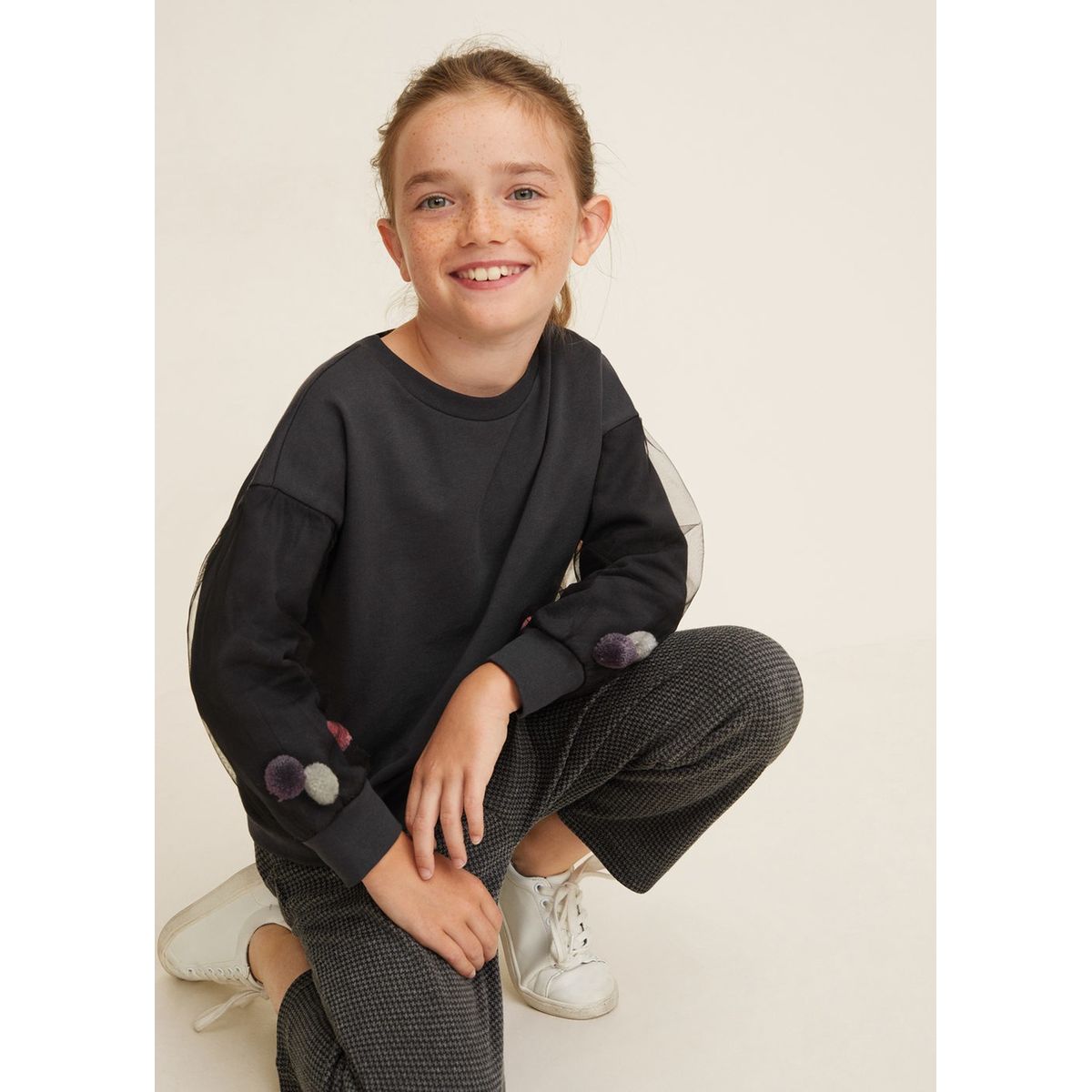 Sweat-shirt combiné pompons