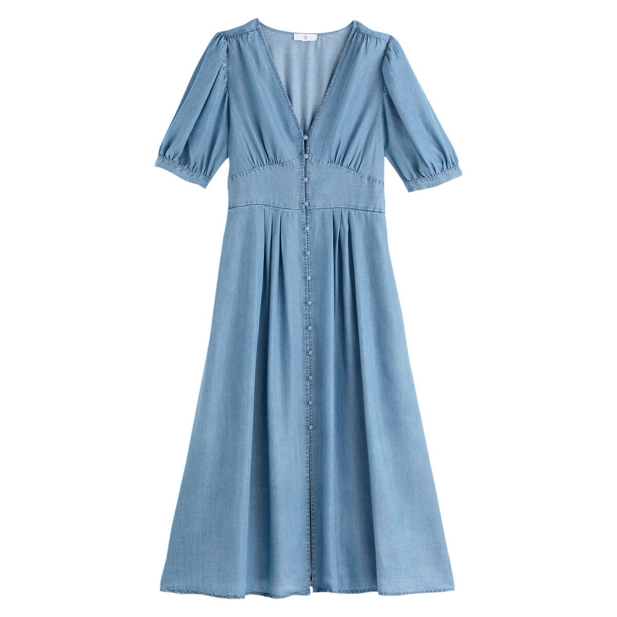 Платье LaRedoute Длинное с V-образным вырезом и короткими рукавами 46 (FR) - 52 (RUS) синий, размер 46 (FR) - 52 (RUS) Длинное с V-образным вырезом и короткими рукавами 46 (FR) - 52 (RUS) синий - фото 5