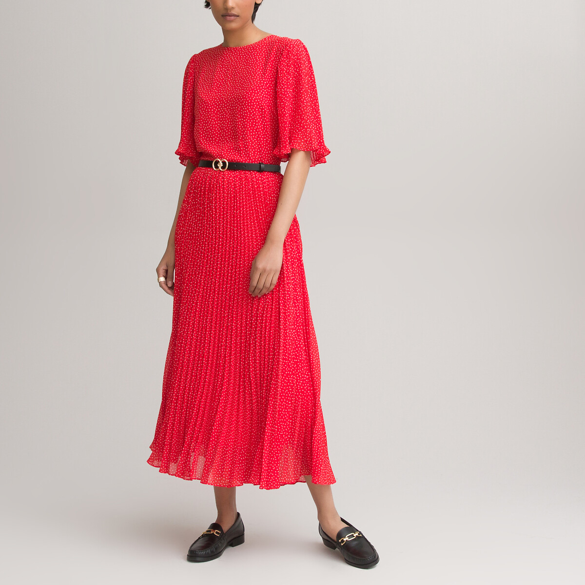 Платье LaRedoute С круглым вырезом и короткими рукавами с принтом 50 красный, размер 50 - фото 2