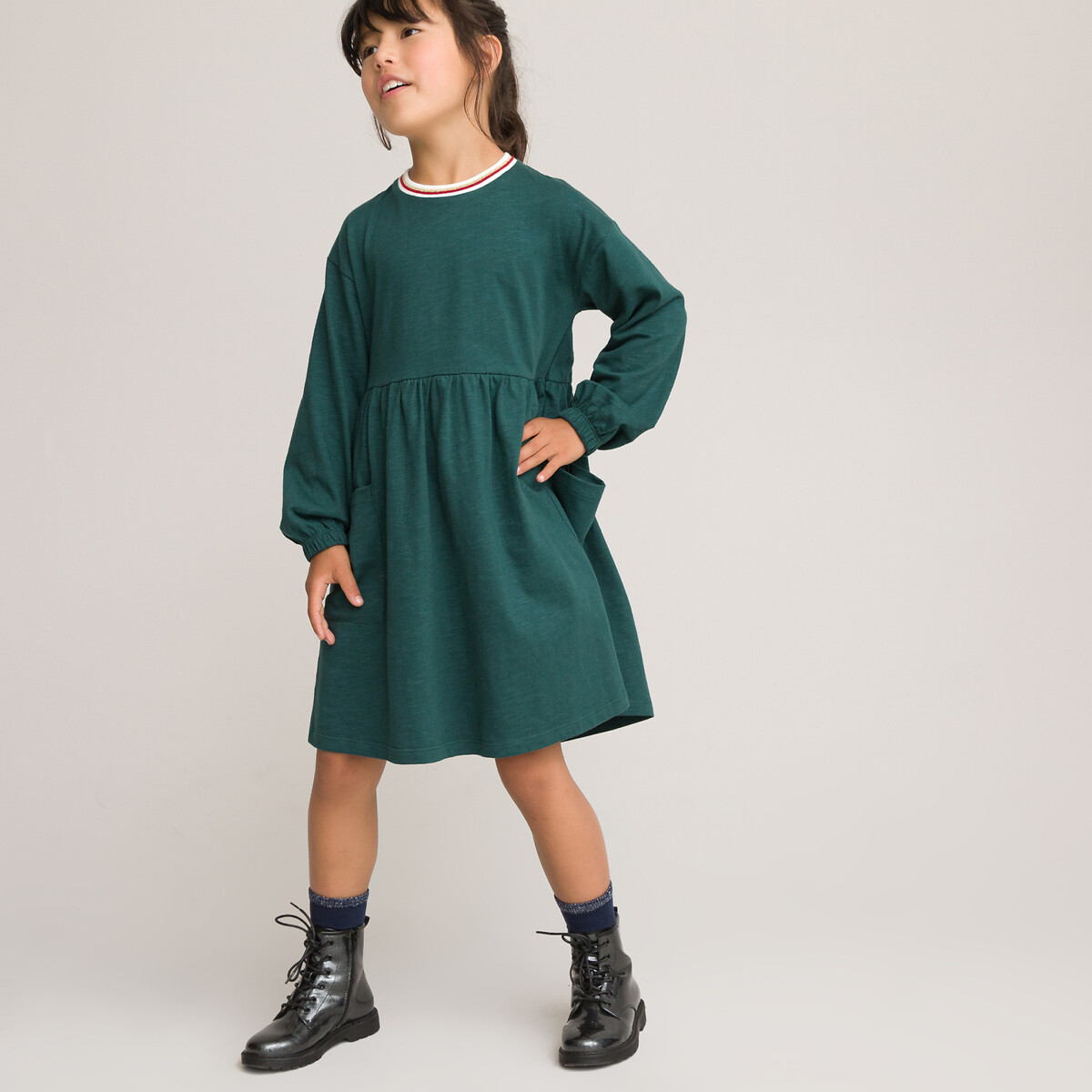 Платье LaRedoute С круглым воротником и длинными рукавами 3-12 лет 3 года - 94 см зеленый, размер 3 года - 94 см - фото 1