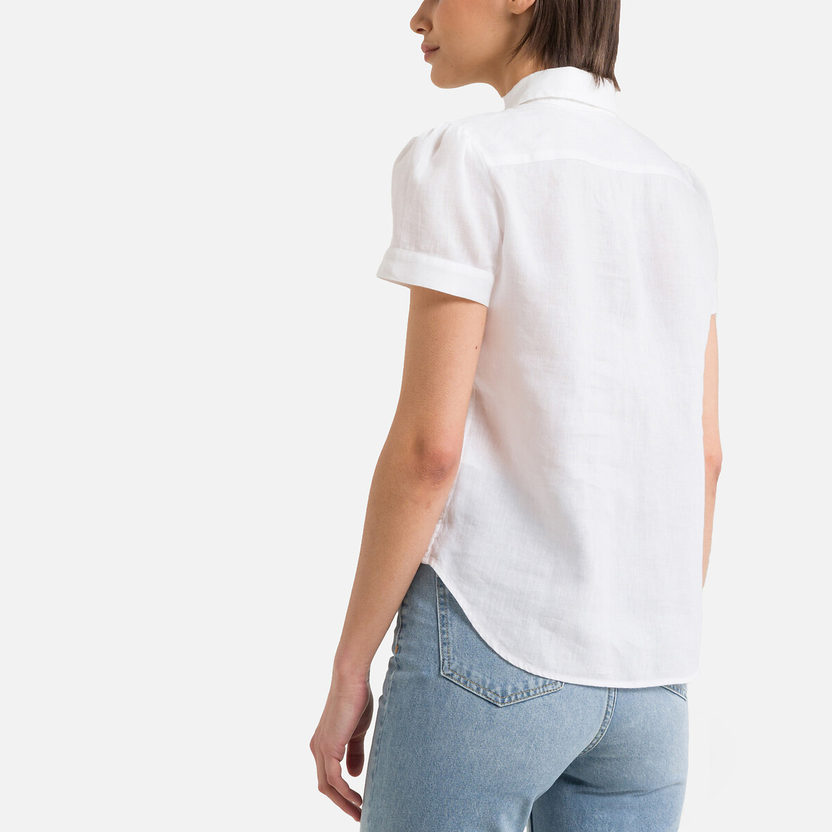 Рубашка С короткими рукавами 100 лен S белый LaRedoute, размер S - фото 4