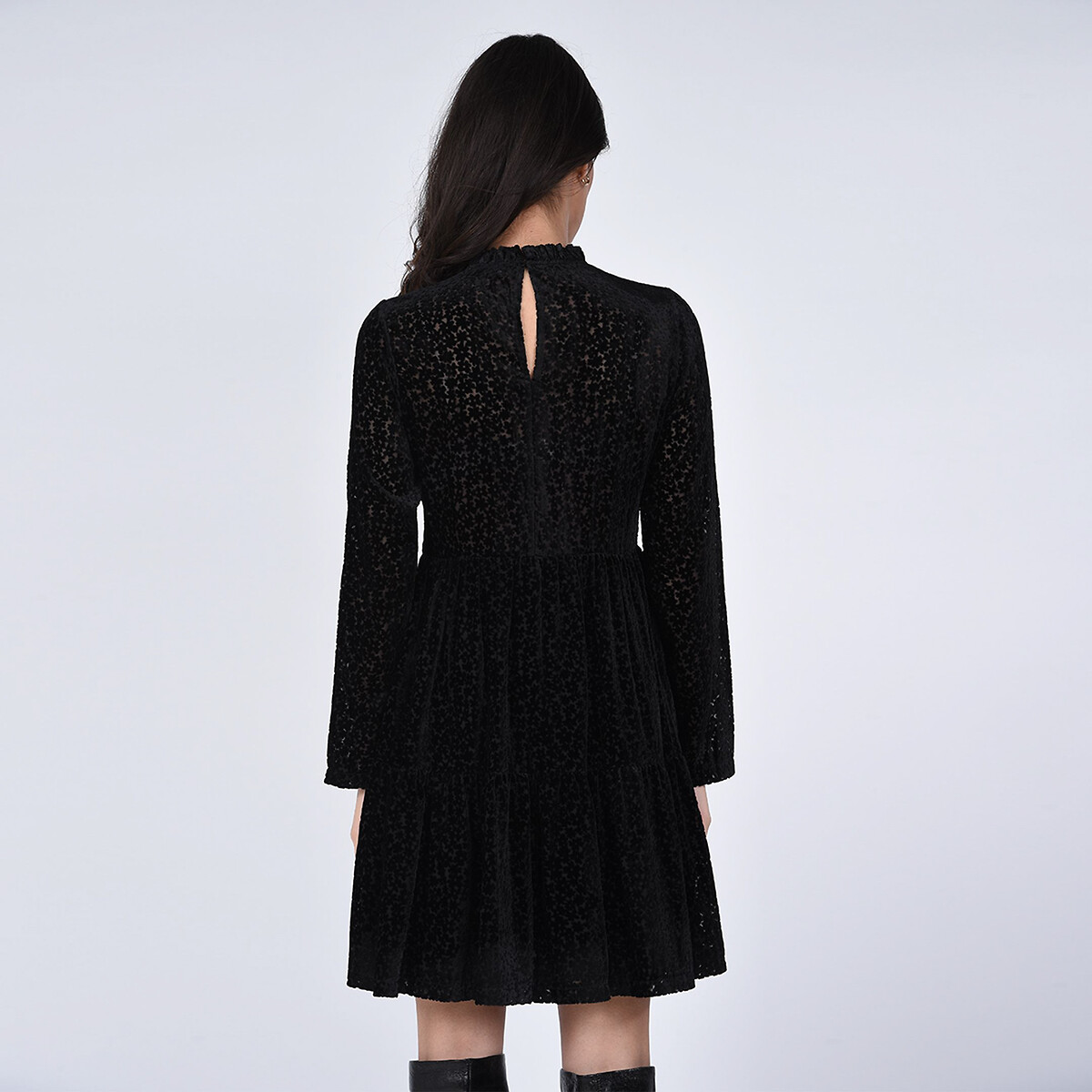 Платье LaRedoute Кружевное приталенного покроя с высоким воротником S черный, размер S - фото 2