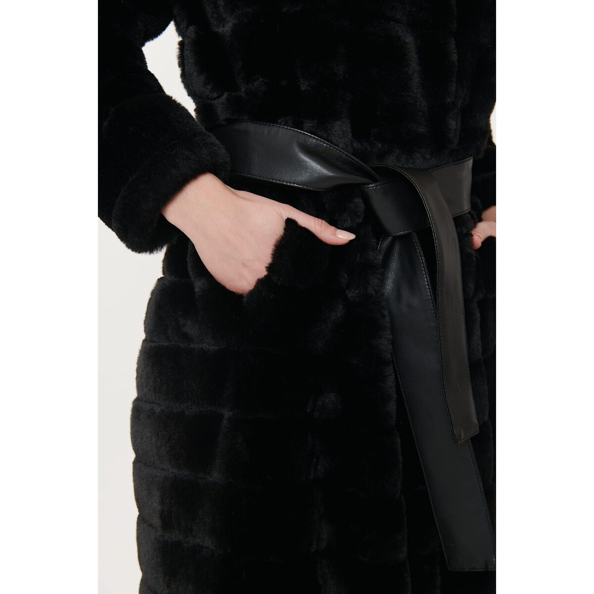 Пальто длинное Catherine с искусственным мехом с капюшоном  L черный LaRedoute, размер L - фото 2