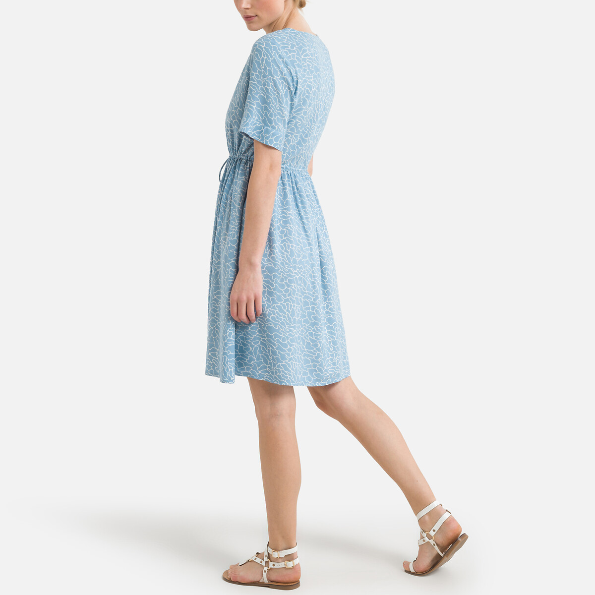 Платье PIECES С принтом короткое завязки на поясе L синий, размер L - фото 4