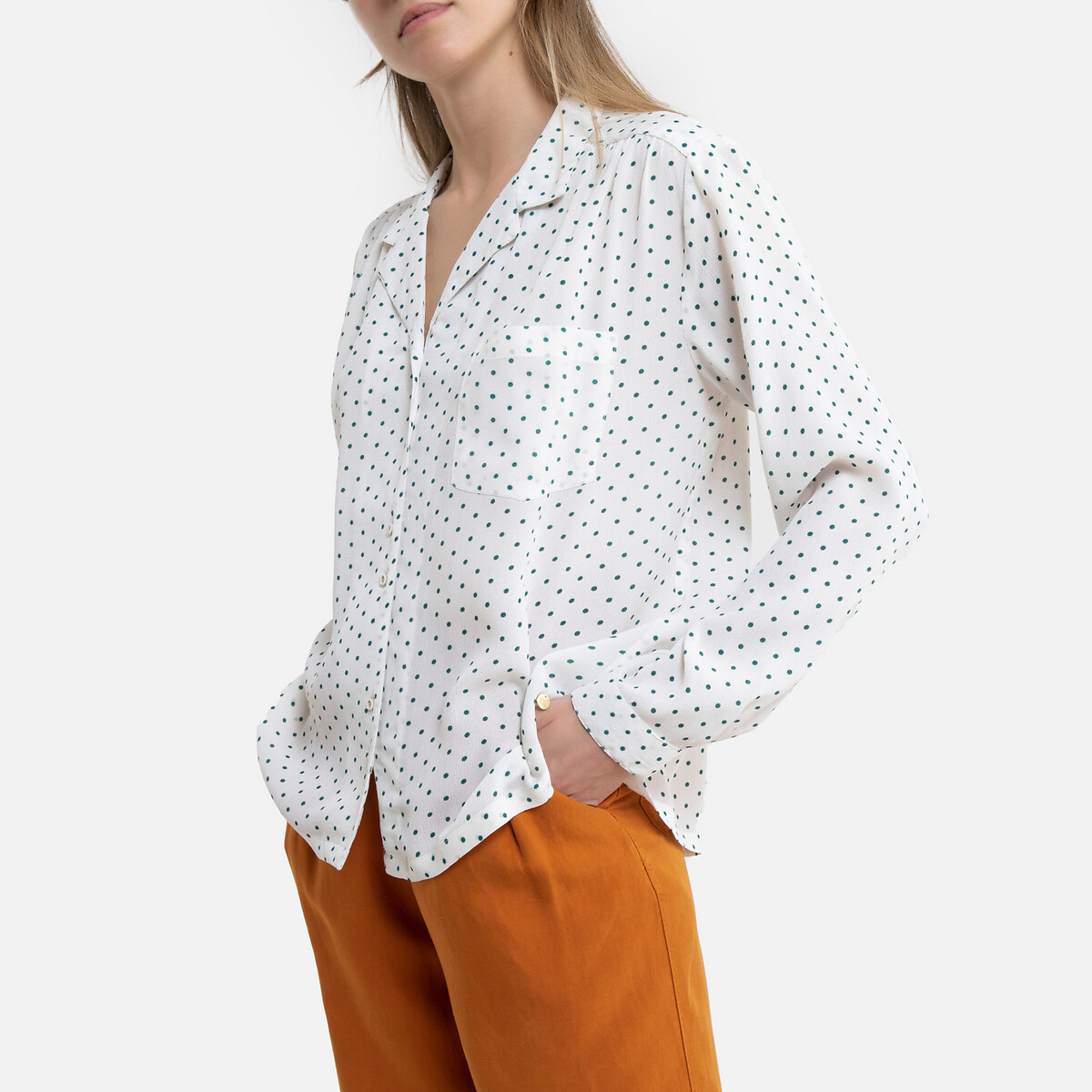 

Рубашка LaRedoute, Белый, В горошек с длинными рукавами 3(L) белый