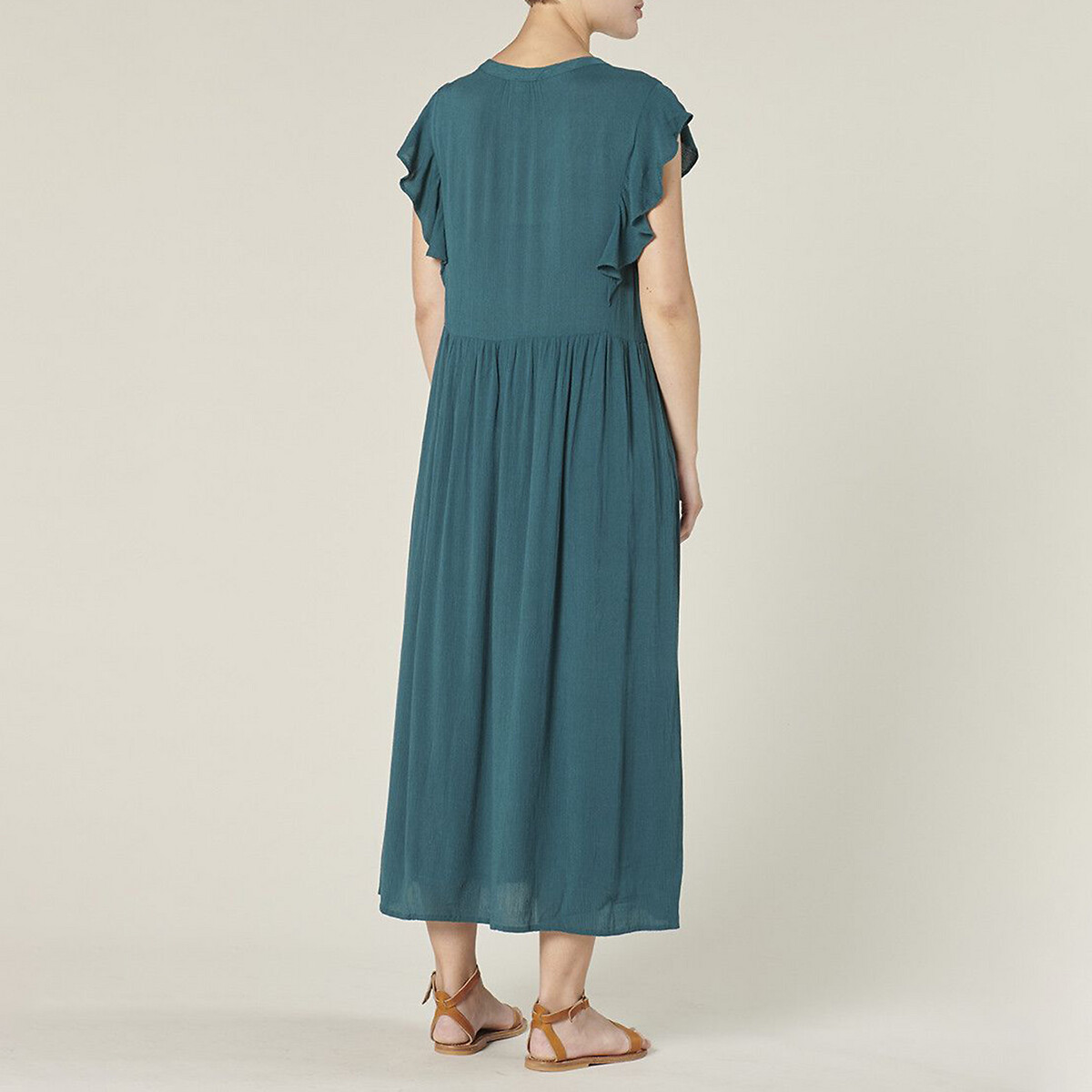 Платье HARRIS WILSON Длинное с короткими рукавами с воланами DESIRE 40 зеленый, размер 40 - фото 4