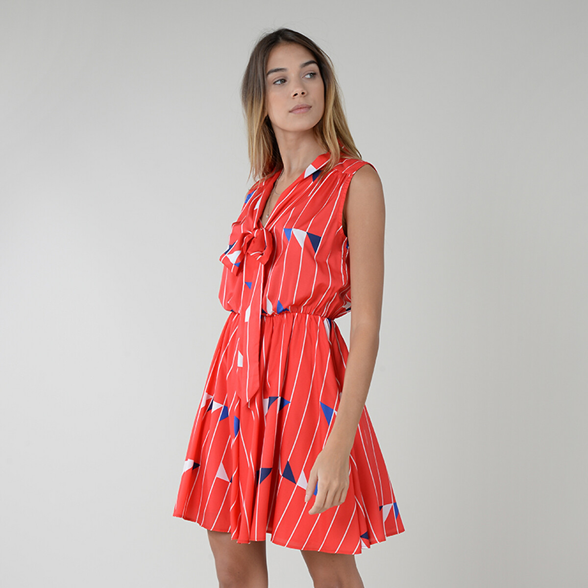 Платье LaRedoute Короткое в полоску и с принтом V-образный вырез M красный, размер M - фото 2