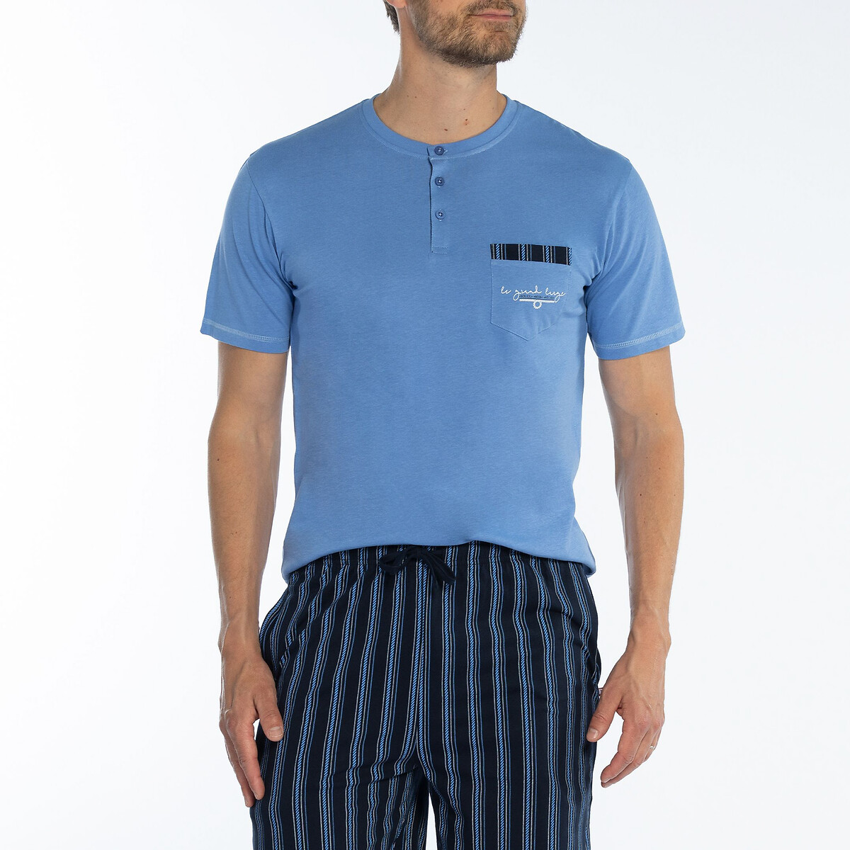 Пижама с футболкой с тунисским вырезом и шортами  XL синий LaRedoute, размер XL - фото 3