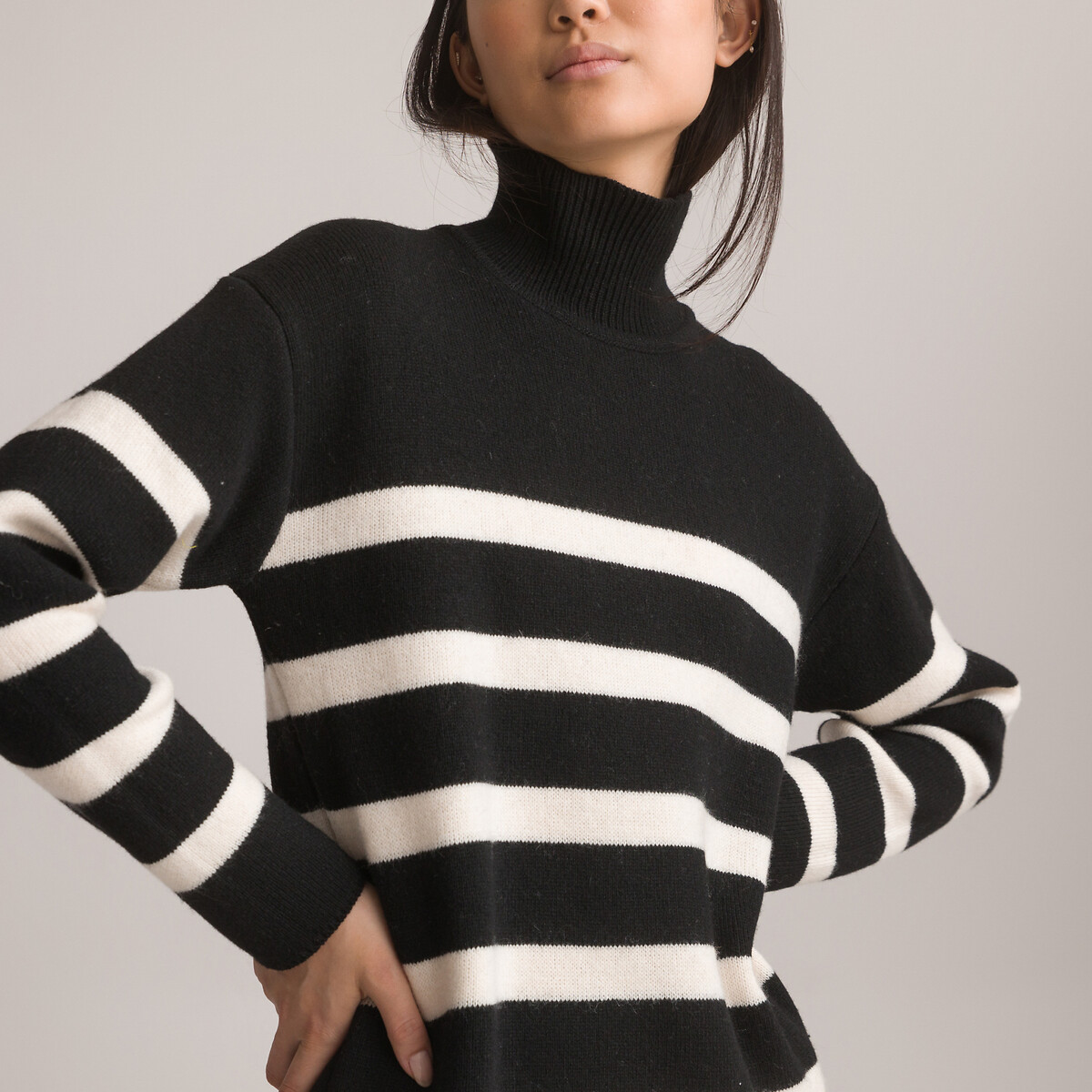 Платье-пуловер Короткое в полоску длинные рукава XXL черный LaRedoute, размер XXL - фото 2