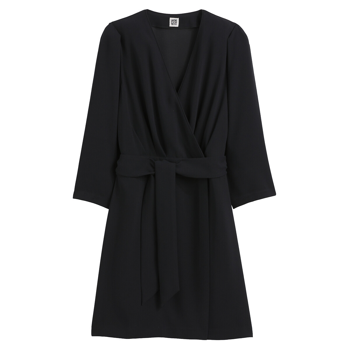 Платье короткое с запахом и поясом  40 черный LaRedoute, размер 40 - фото 5