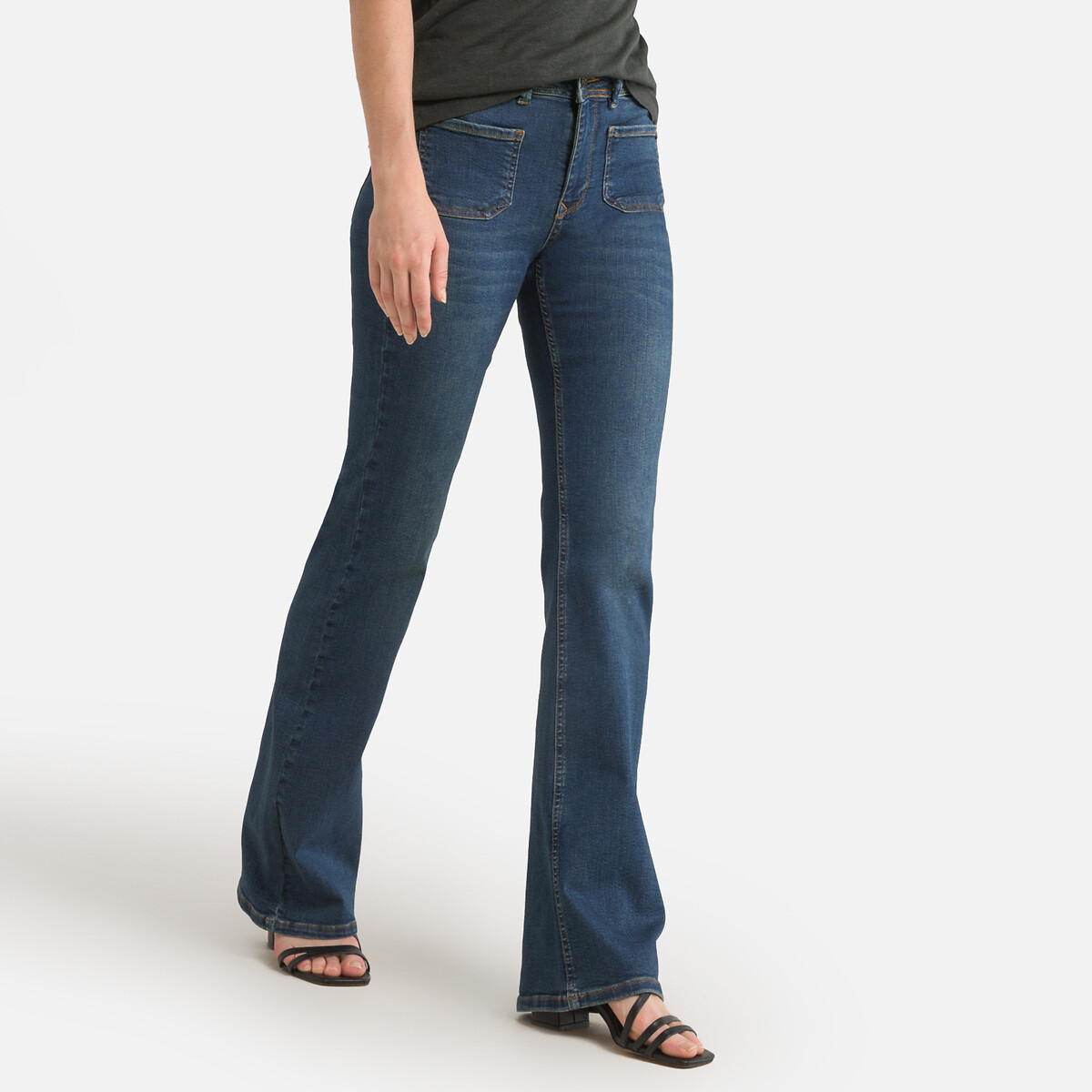 Джинсы расклешенные с высокой посадкой S синий джинсы расклешенные с высокой посадкой xl синий