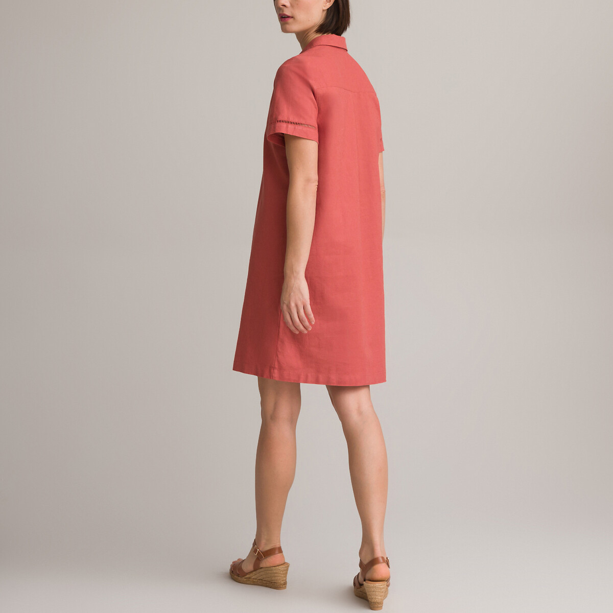 Платье-миди Прямое с короткими рукавами 42 розовый LaRedoute, размер 42 - фото 4