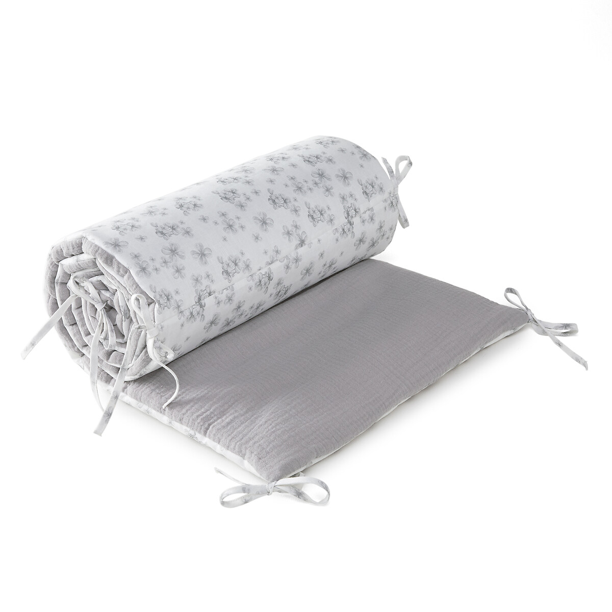 Бампер Для детской кроватки из льна и хлопчатобумажной газовой ткани Loopy 40 x 184 см серый