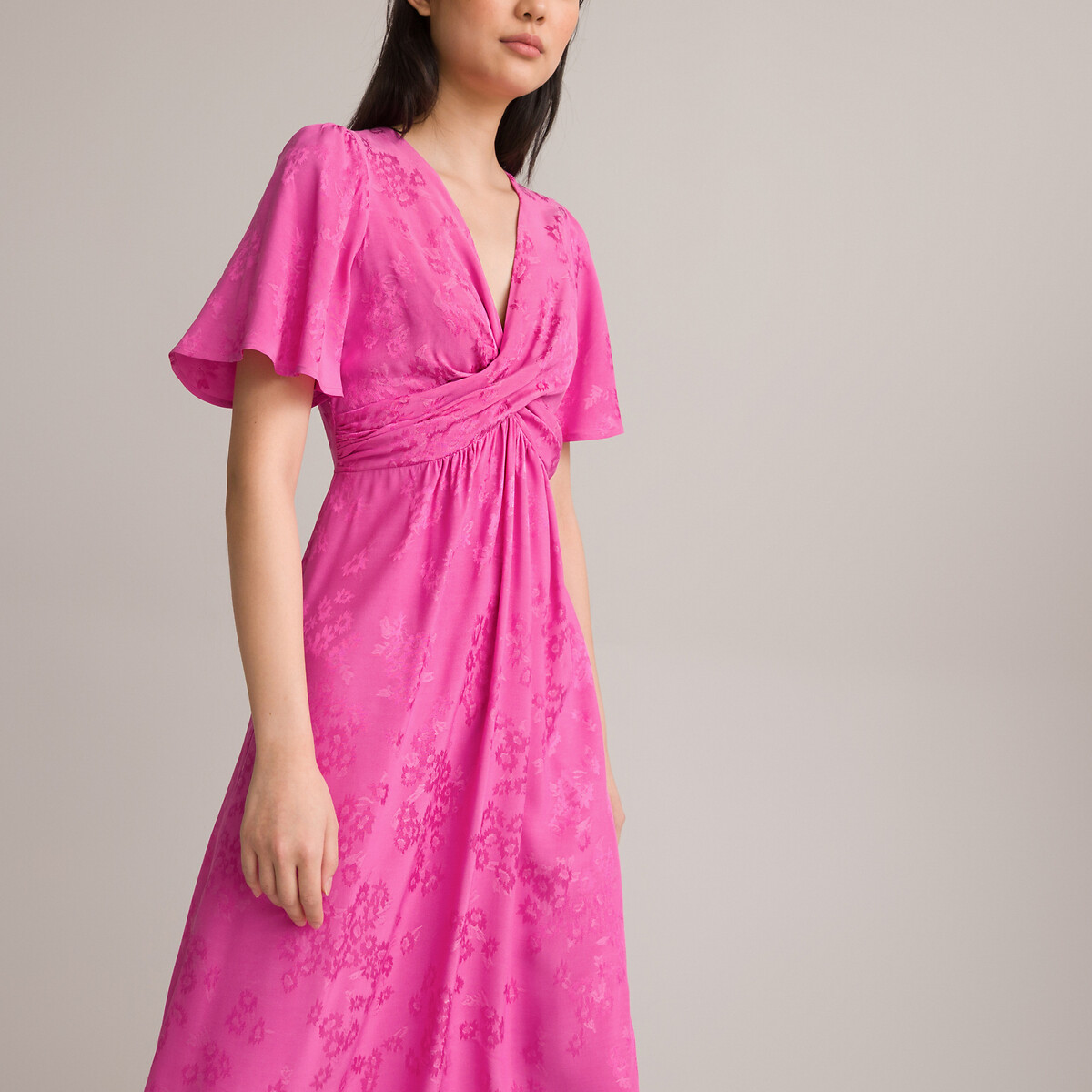 Платье Длинное с перекрестным покроем из жаккардовой ткани 48 розовый