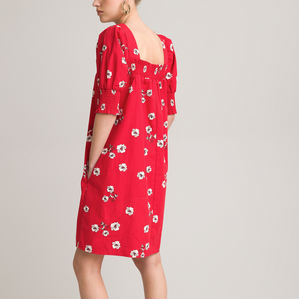 Короткое LA REDOUTE COLLECTIONS Расклешенное платье с квадратным вырезом 46 красный, размер 46 - фото 4