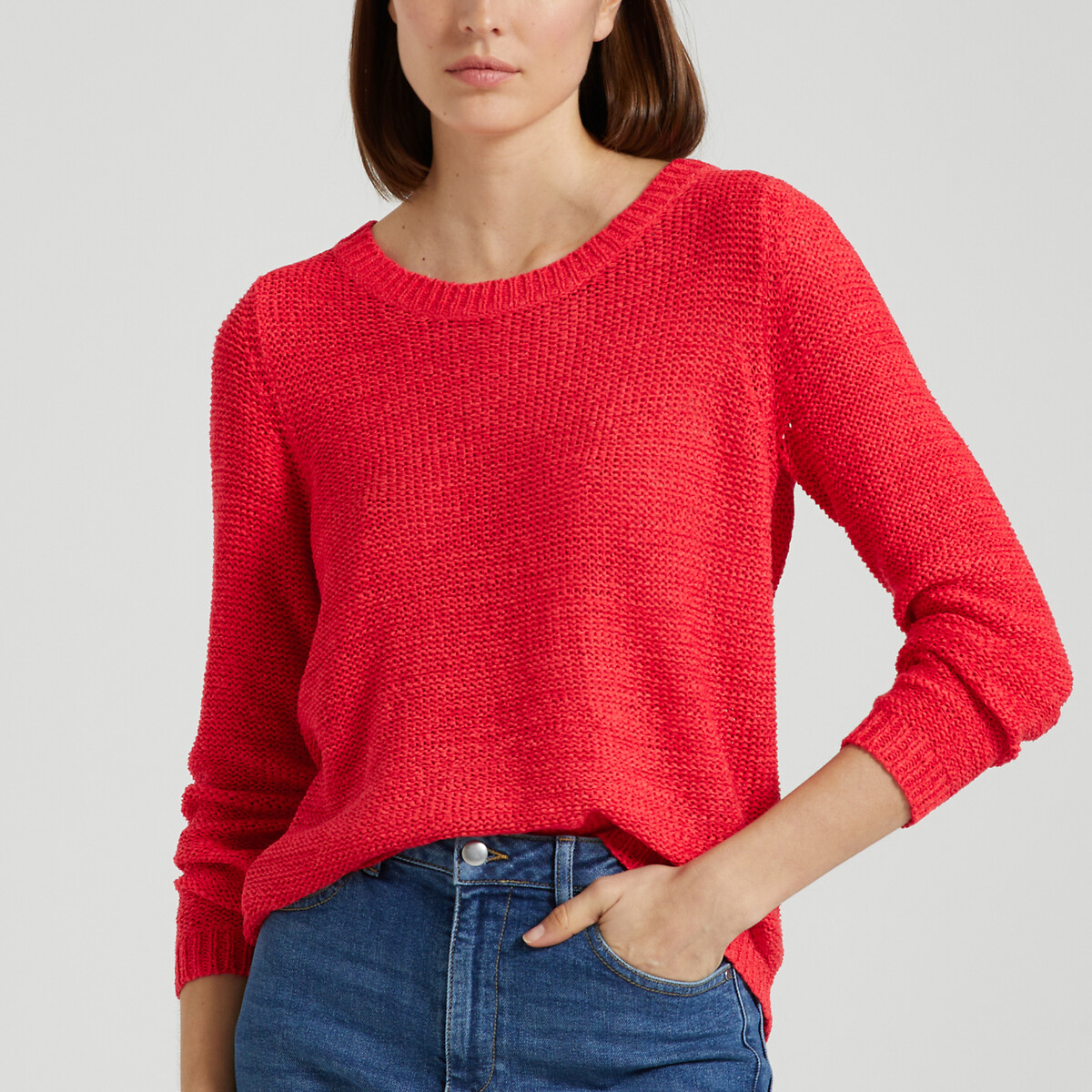 Пуловер с вырезом-лодочкой из тонкого трикотажа L красный пуловер короткий из тонкого трикотажа l зеленый